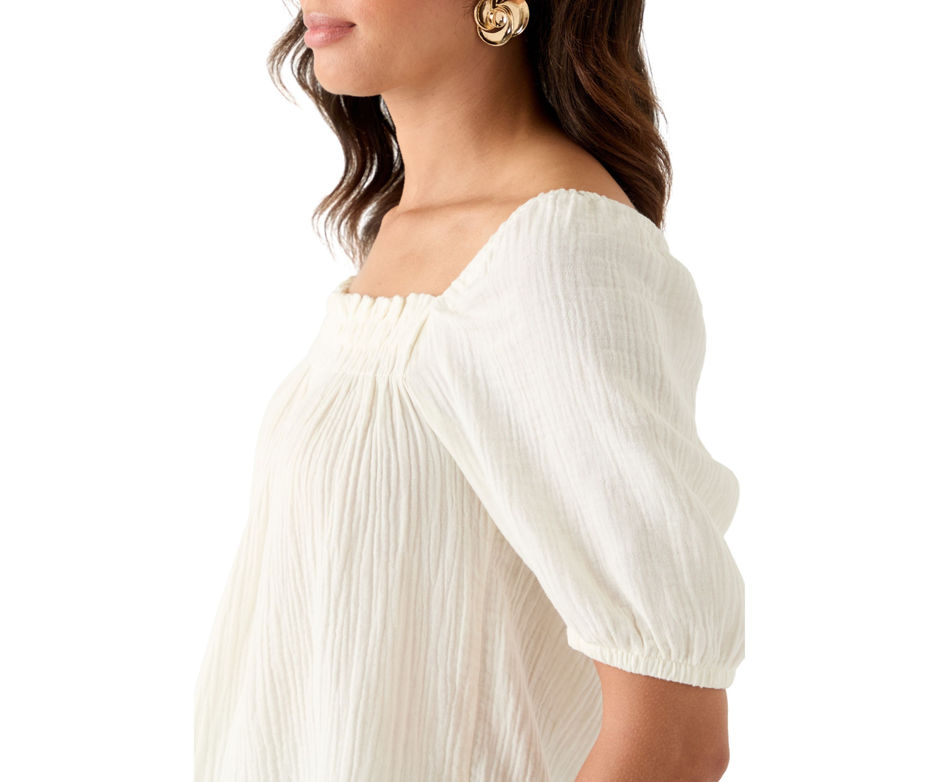 Womens Smocked Gauze Top
