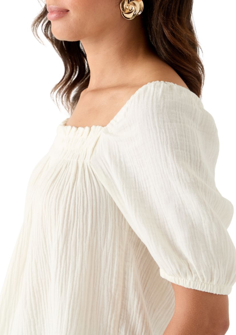 Womens Smocked Gauze Top