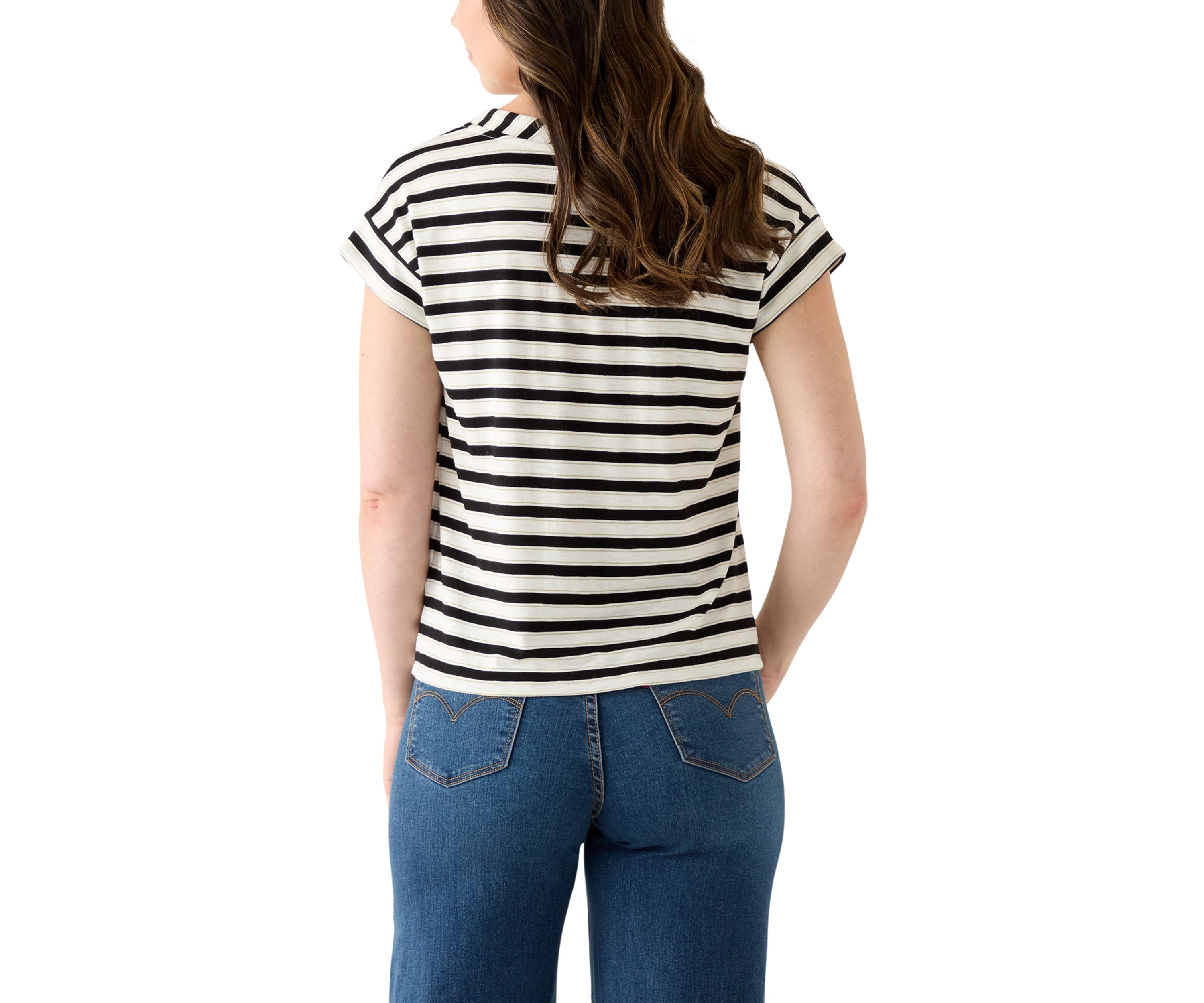 Womens Cap Sleeve V-Neck Striped Shirt