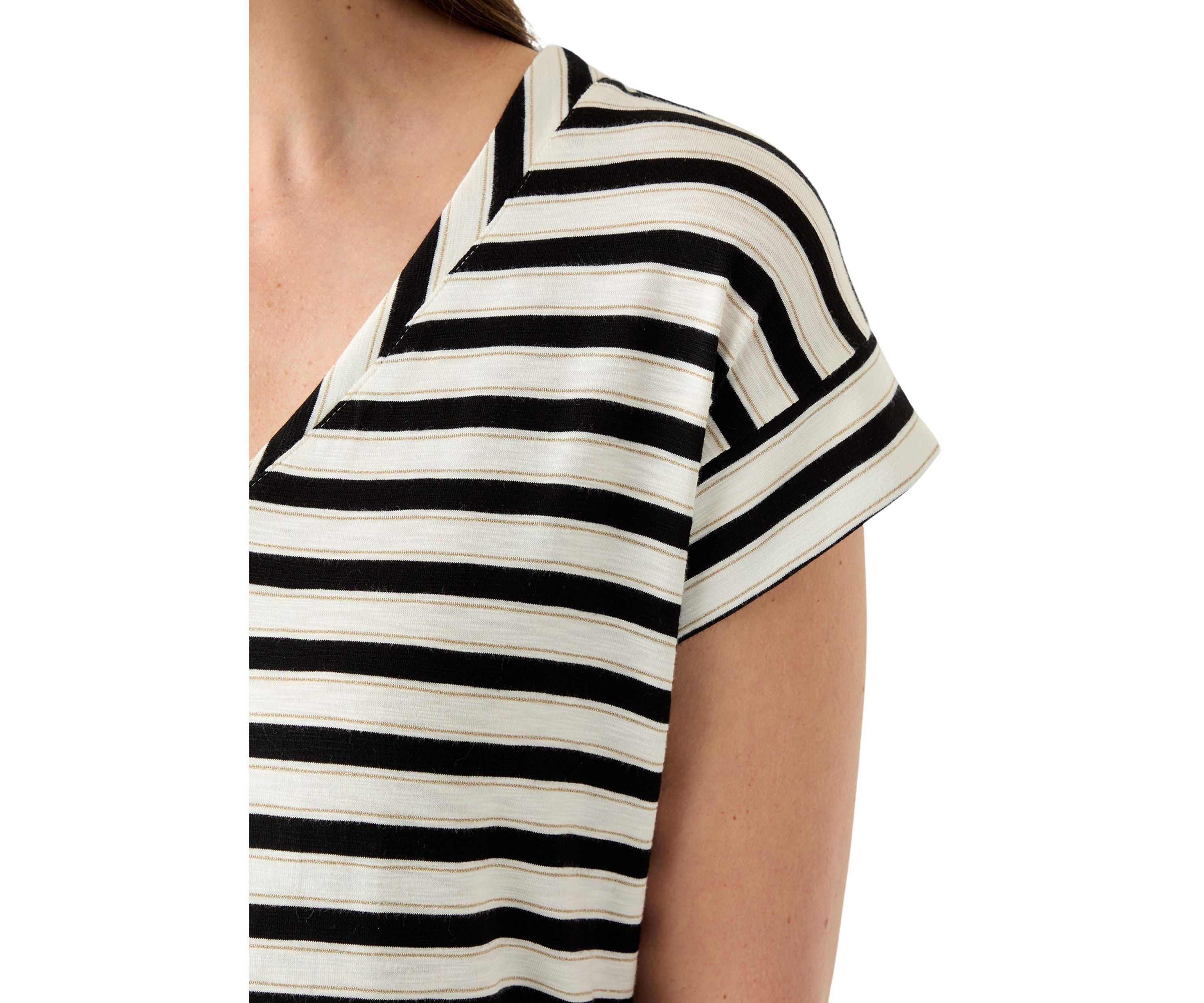 Womens Cap Sleeve V-Neck Striped Shirt