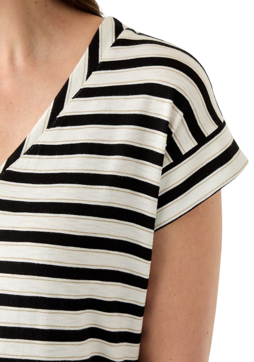 Womens Cap Sleeve V-Neck Striped Shirt