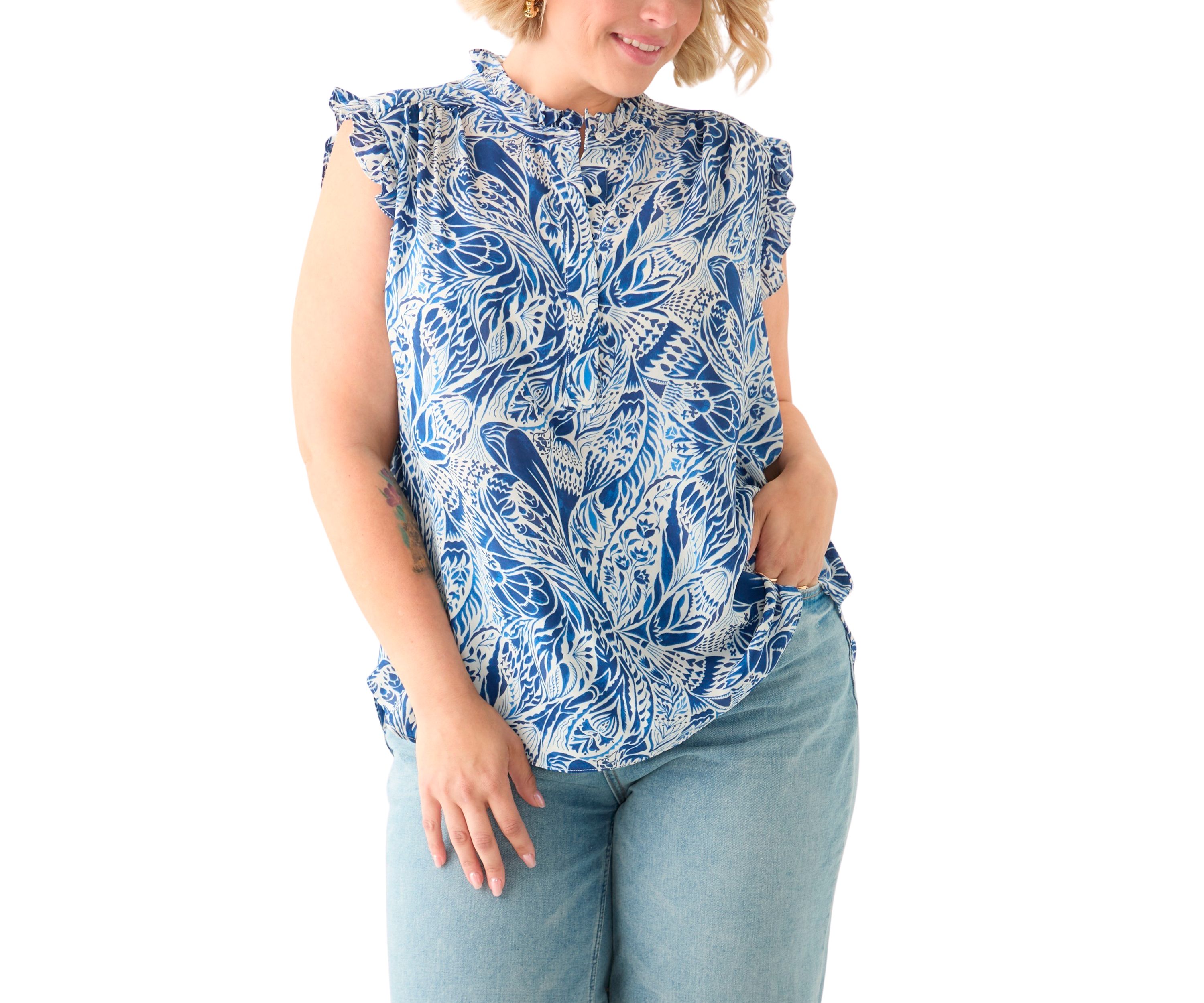 Plus Size Sleeveless Printed Woven Blouse