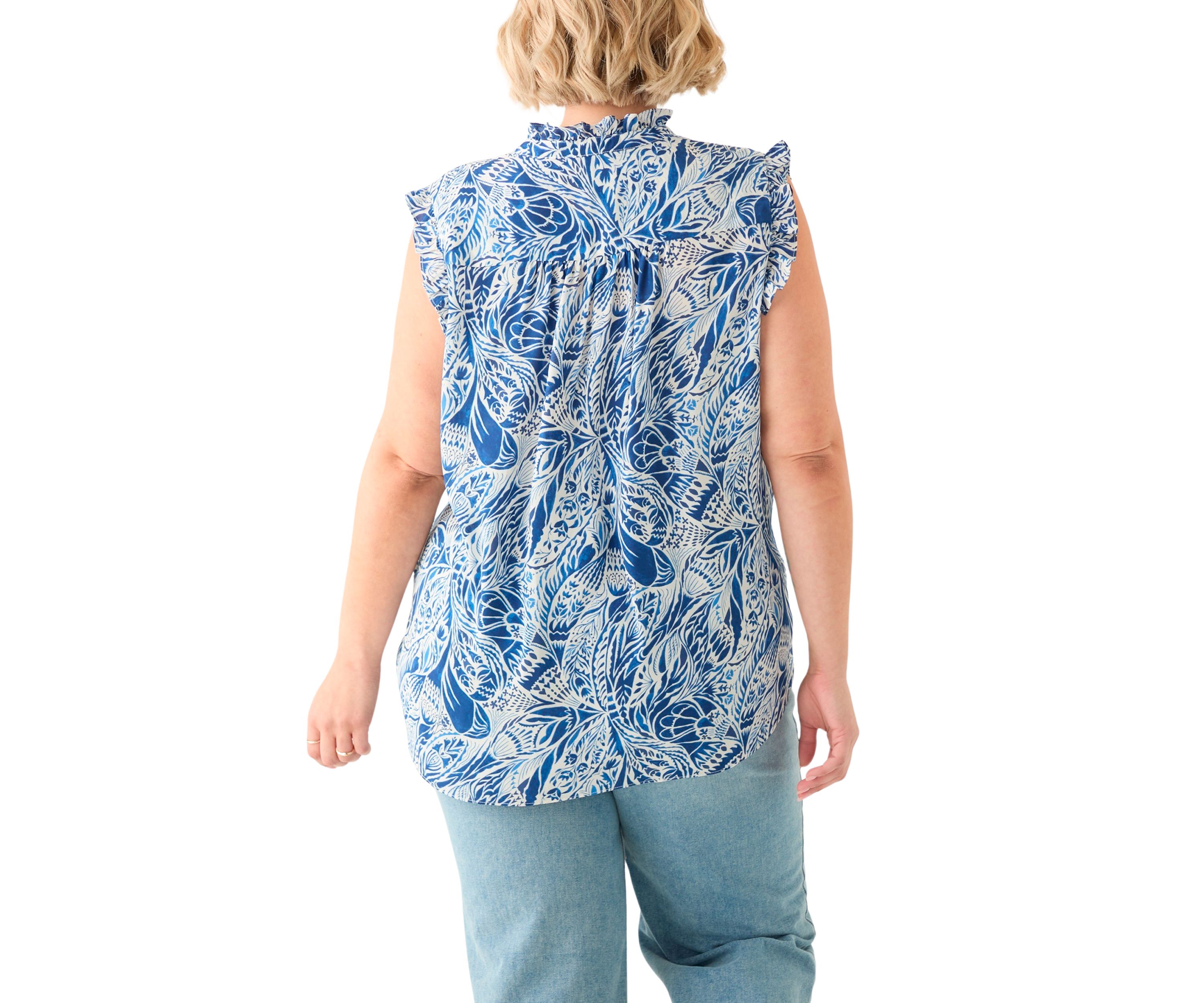 Plus Size Sleeveless Printed Woven Blouse