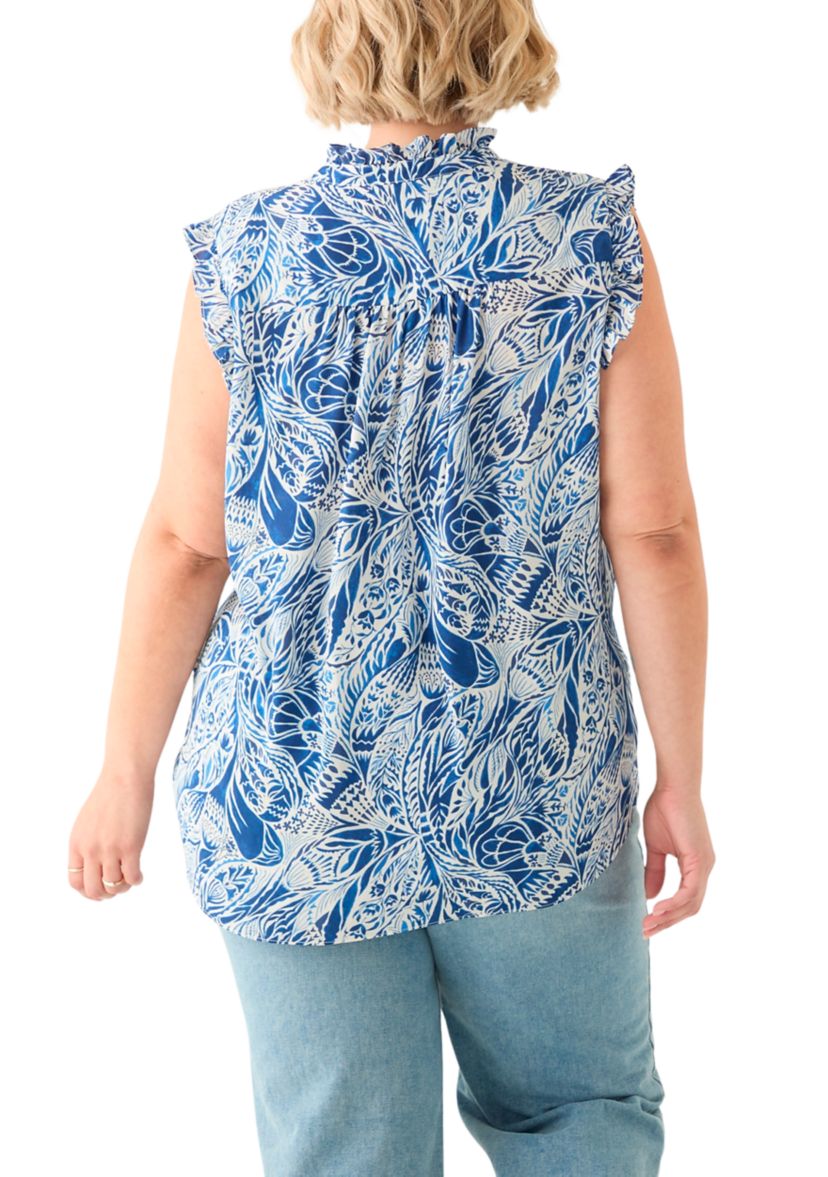 Plus Size Sleeveless Printed Woven Blouse