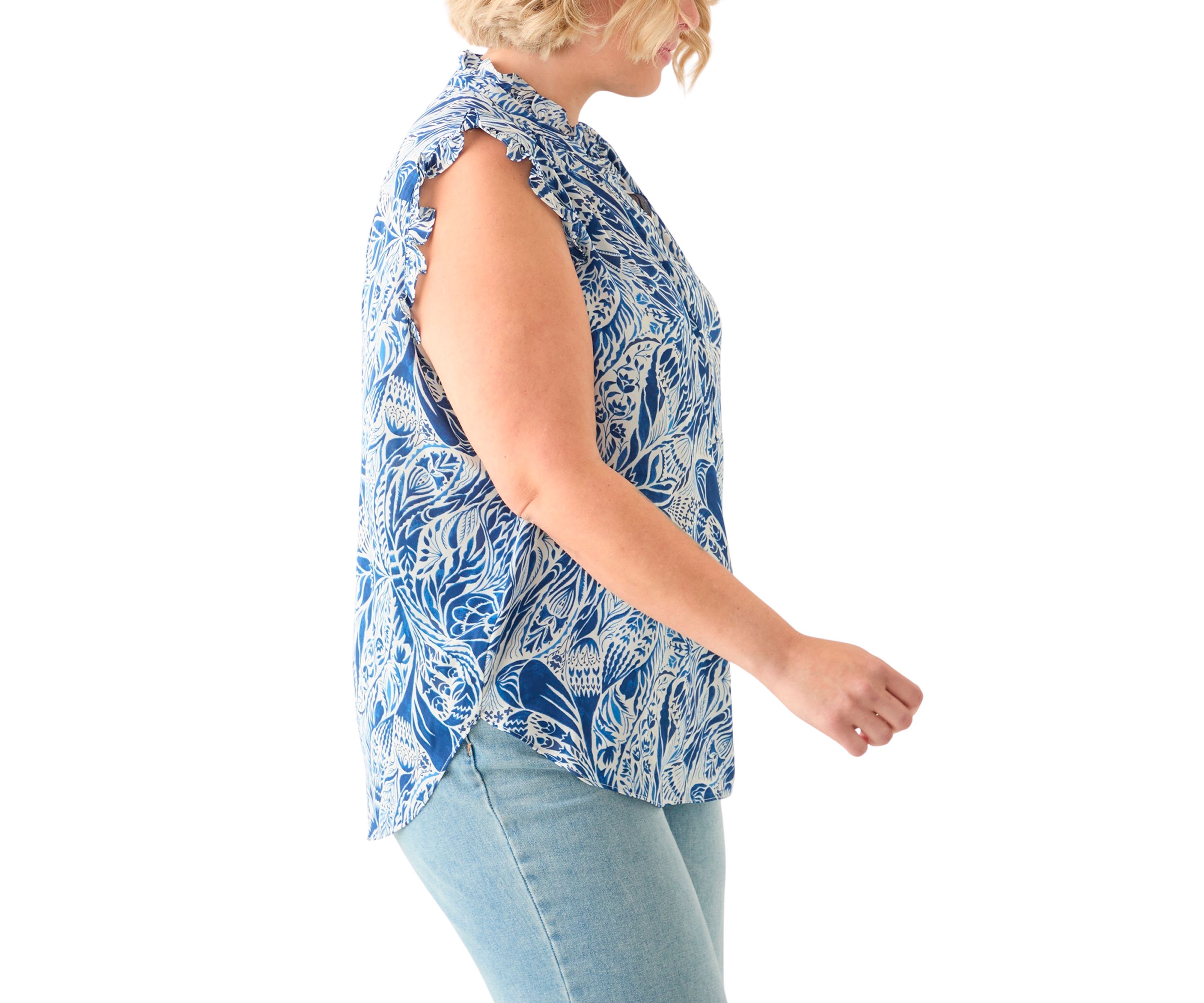 Plus Size Sleeveless Printed Woven Blouse