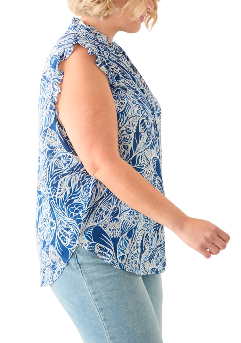Plus Size Sleeveless Printed Woven Blouse