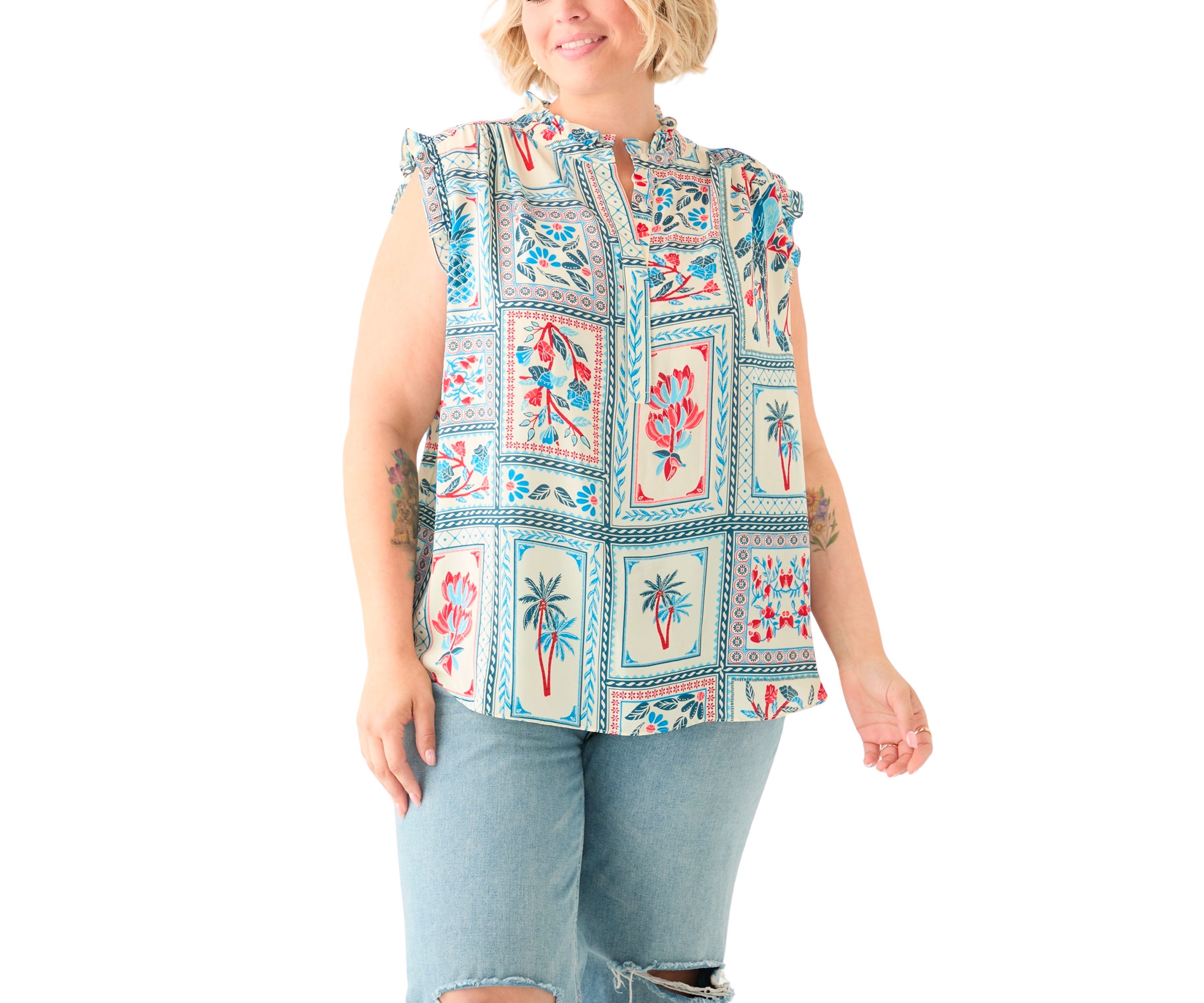 Plus Size Sleeveless Printed Woven Blouse 