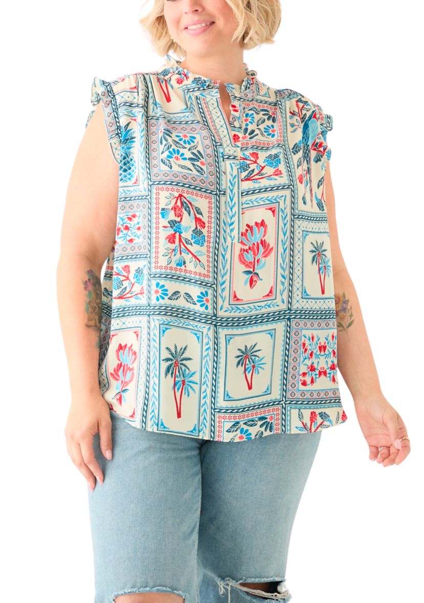 Plus Size Sleeveless Printed Woven Blouse 
