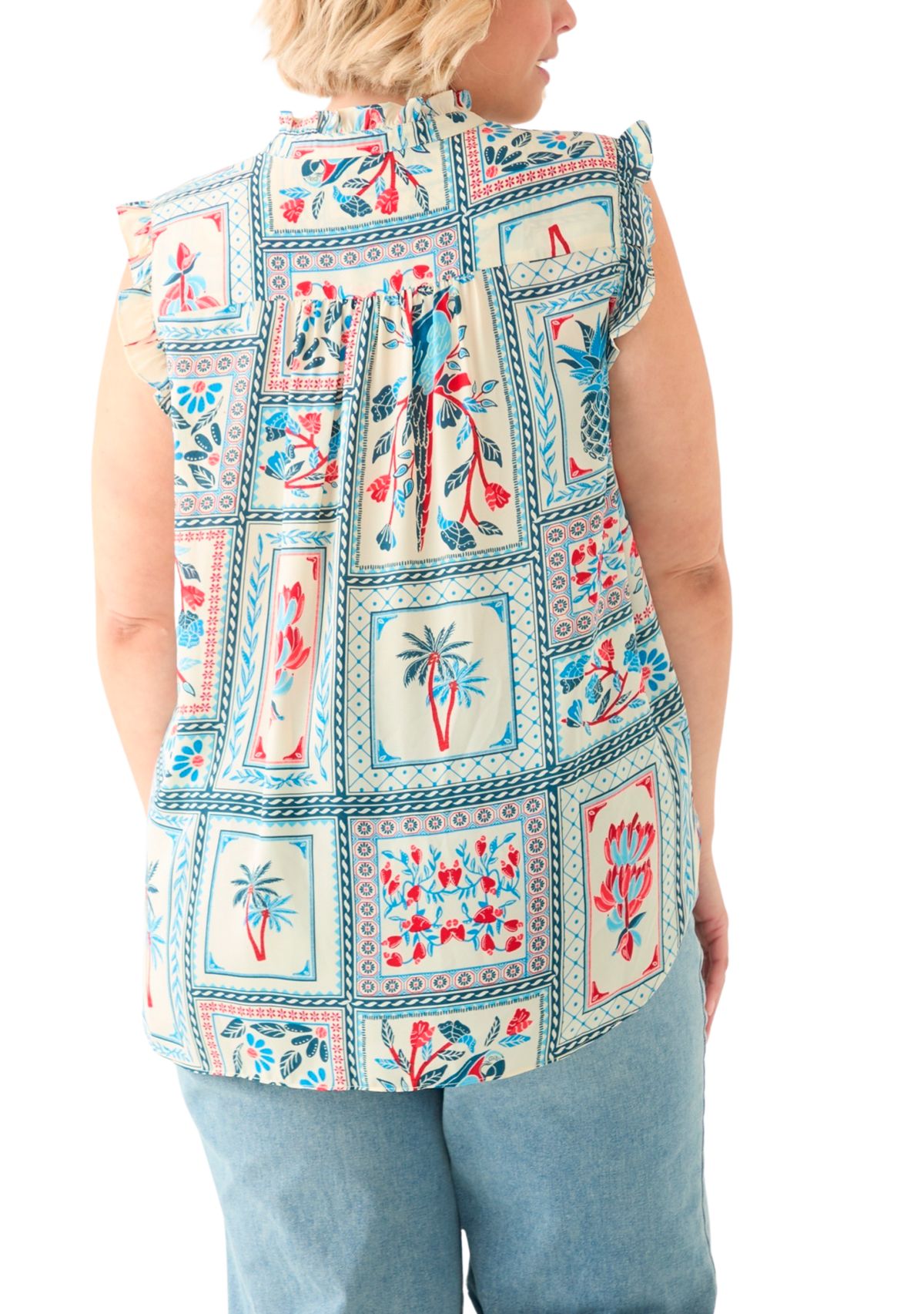 Plus Size Sleeveless Printed Woven Blouse 