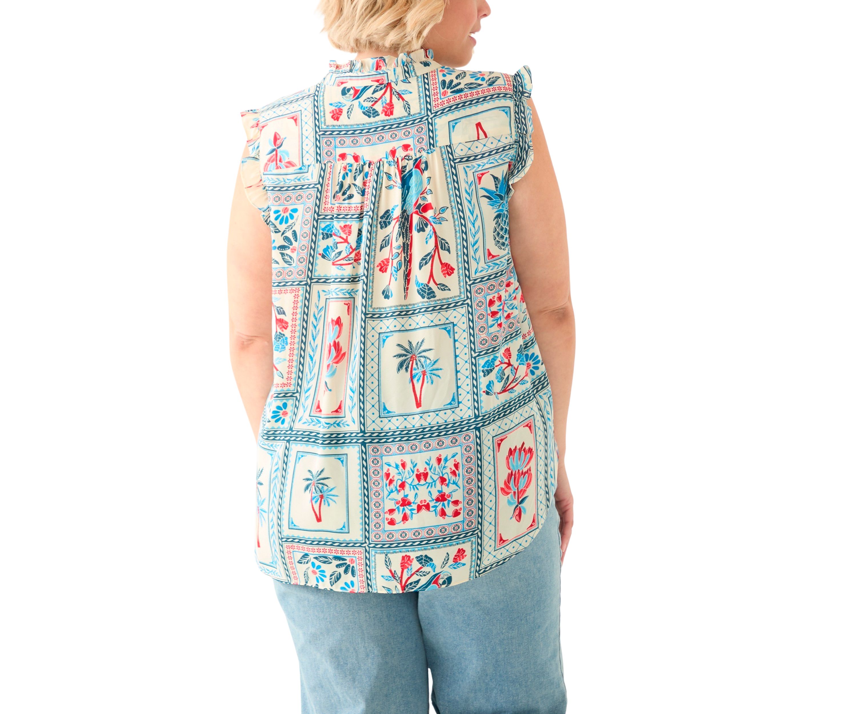 Plus Size Sleeveless Printed Woven Blouse 