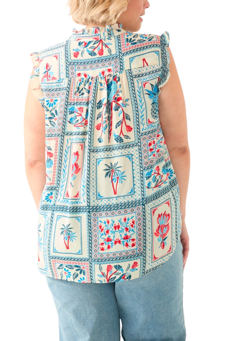 Plus Size Sleeveless Printed Woven Blouse 