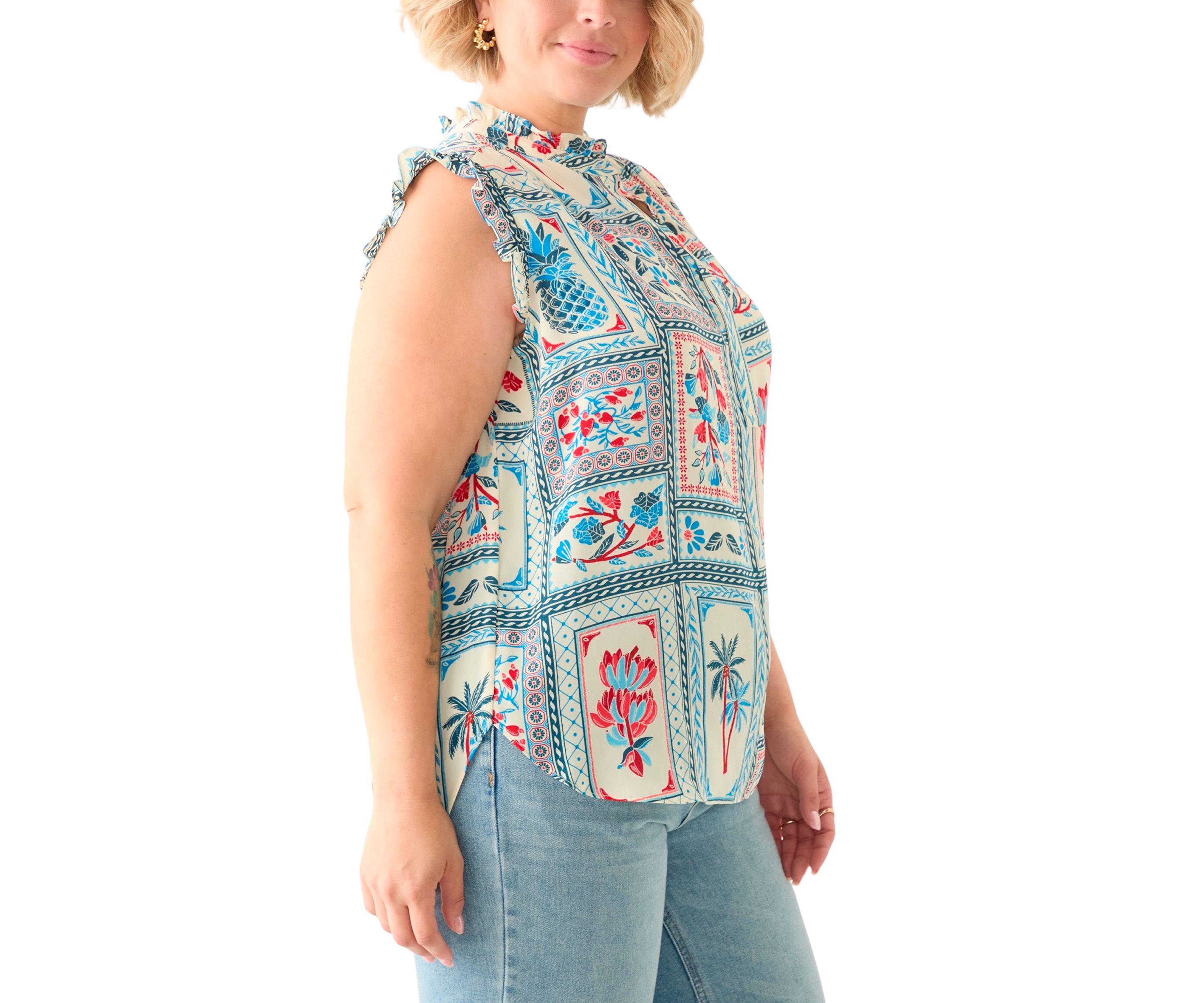 Plus Size Sleeveless Printed Woven Blouse 