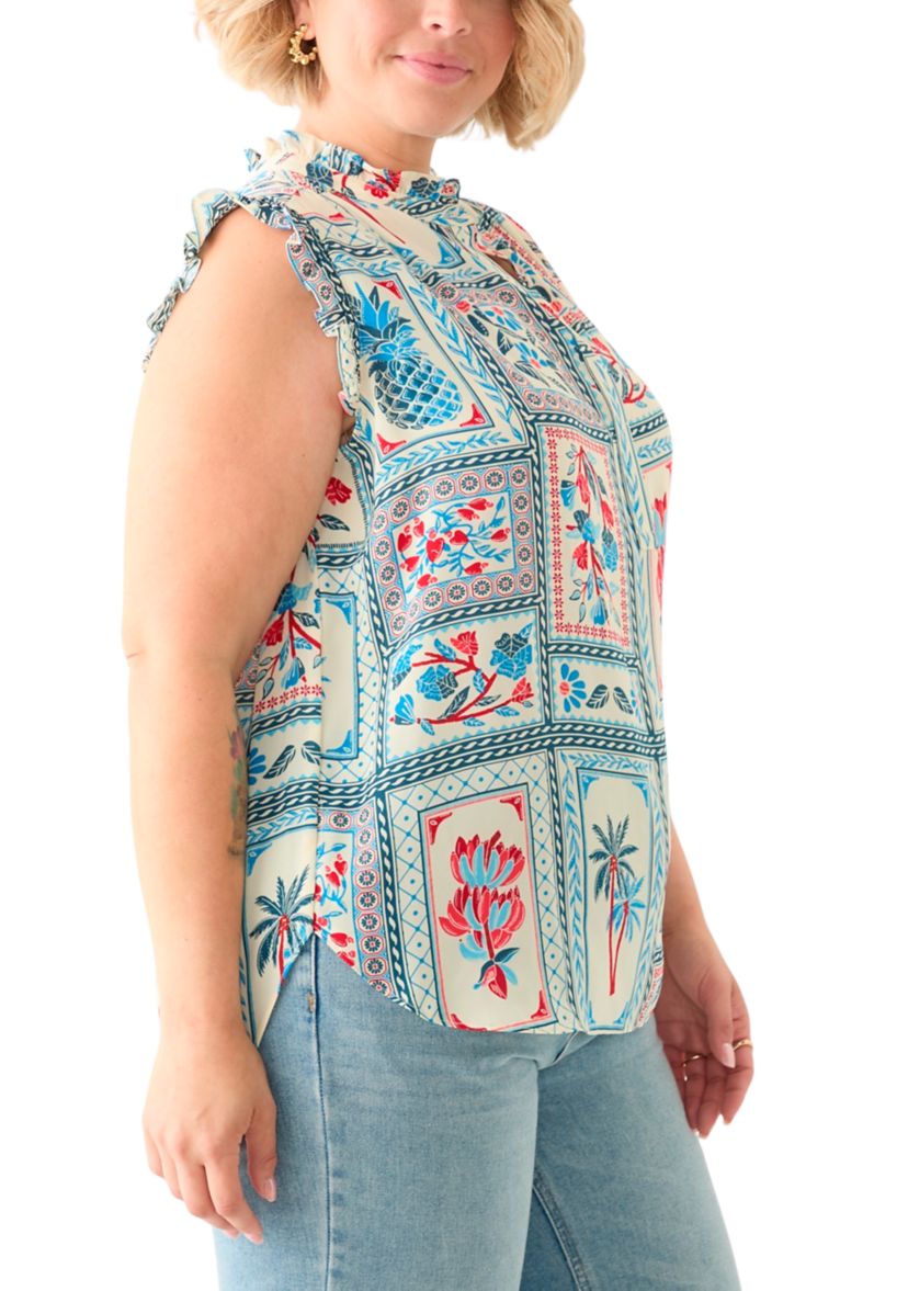 Plus Size Sleeveless Printed Woven Blouse 