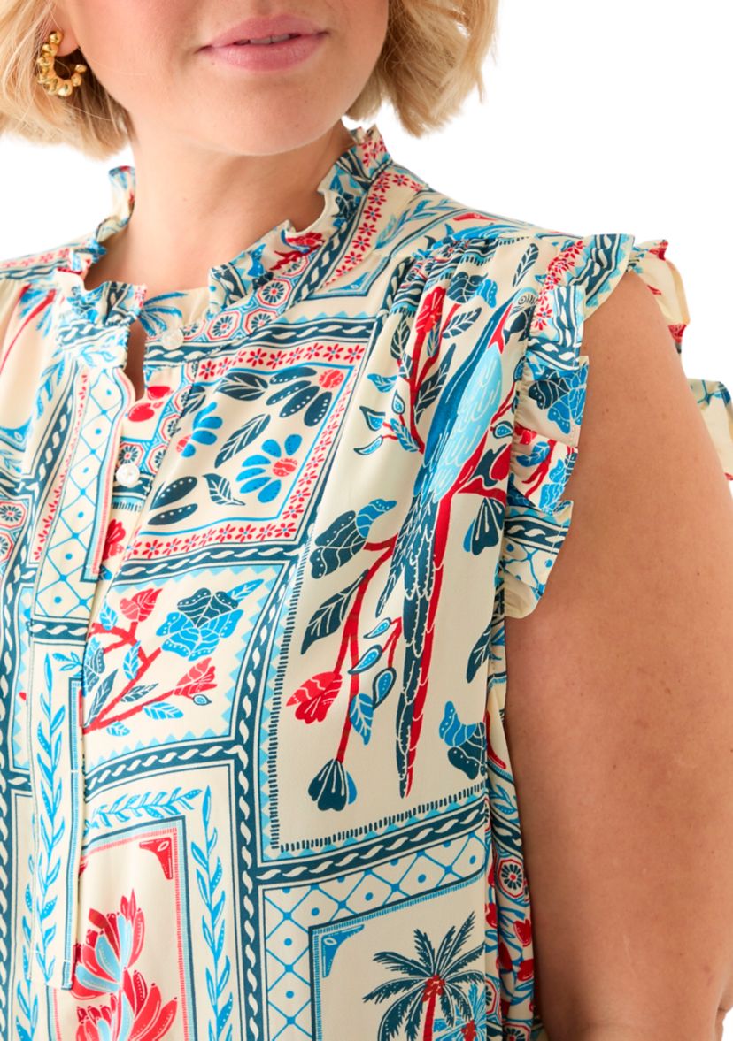 Plus Size Sleeveless Printed Woven Blouse 
