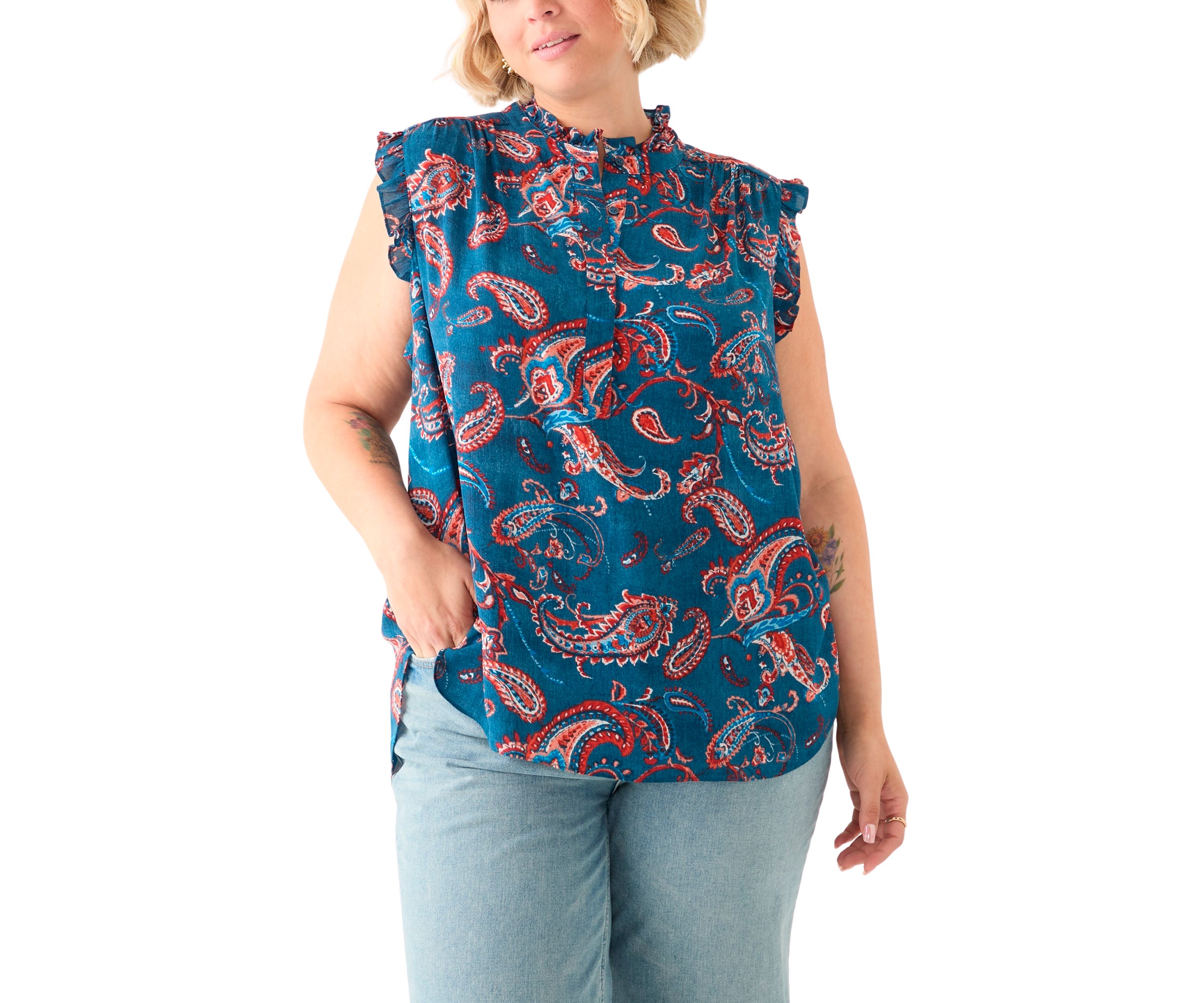 Plus Size Sleeveless Printed Woven Blouse