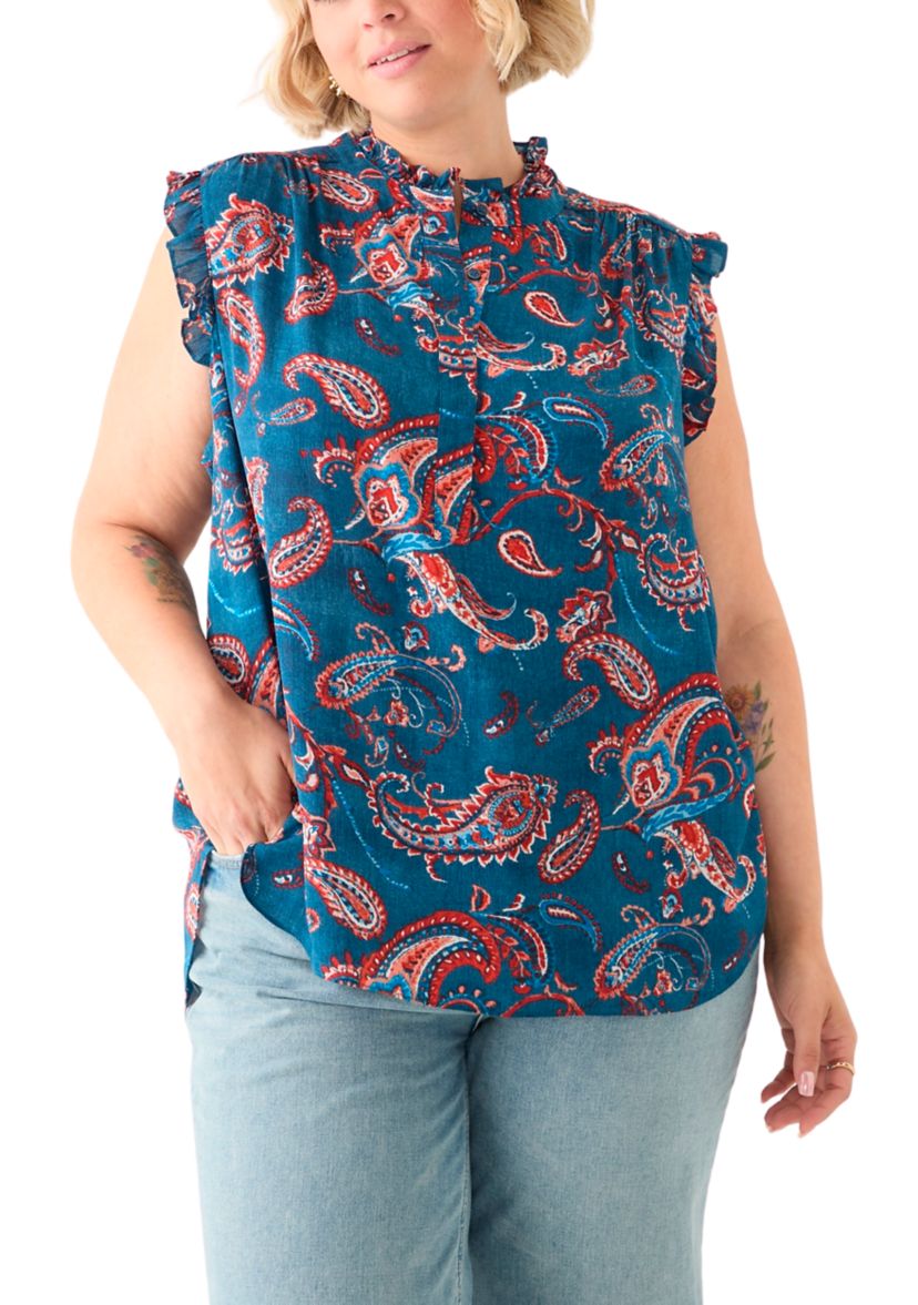 Plus Size Sleeveless Printed Woven Blouse