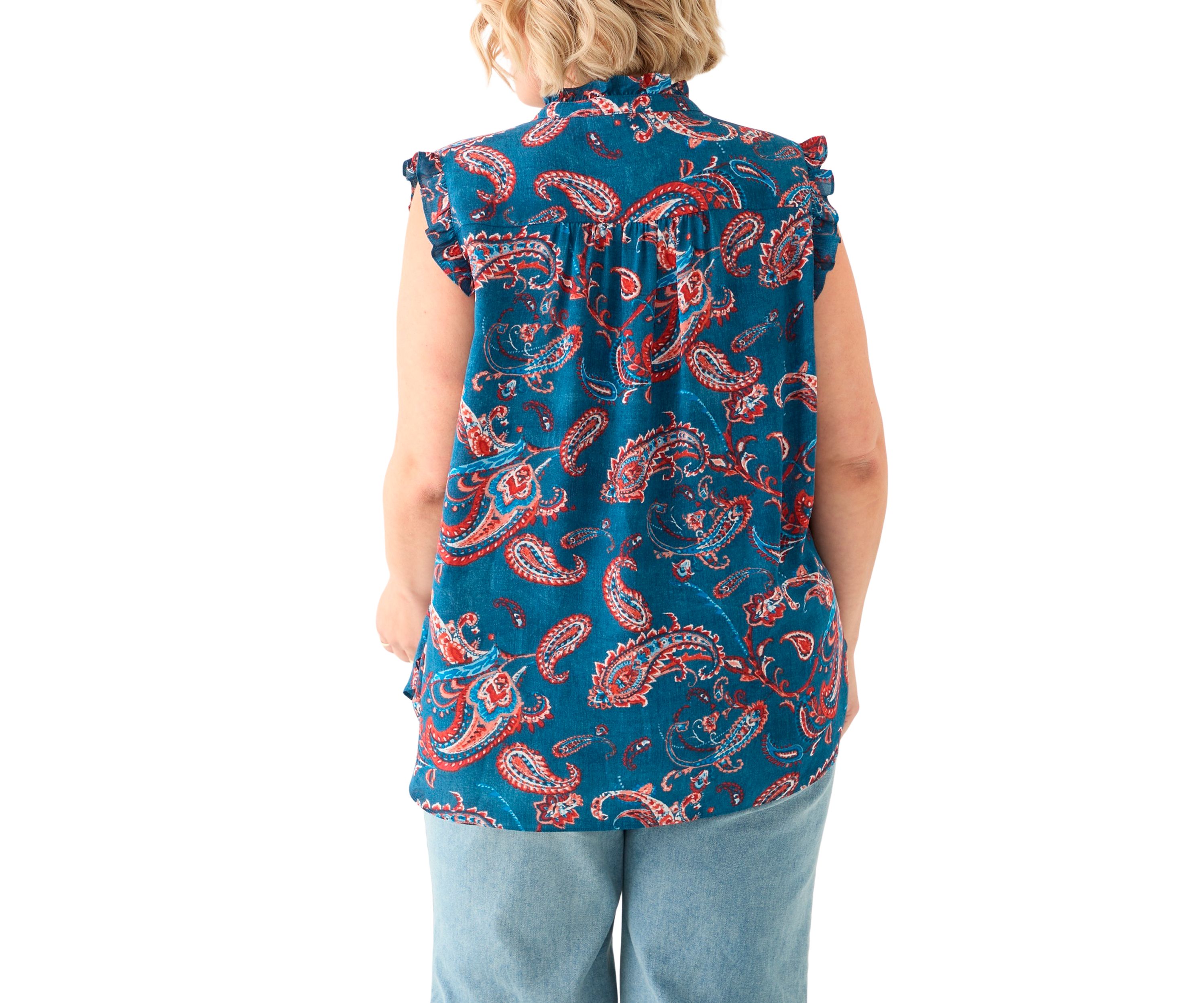 Plus Size Sleeveless Printed Woven Blouse