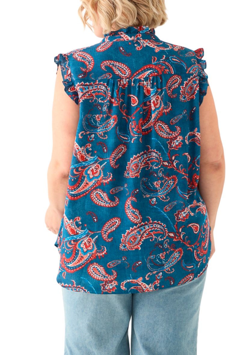 Plus Size Sleeveless Printed Woven Blouse