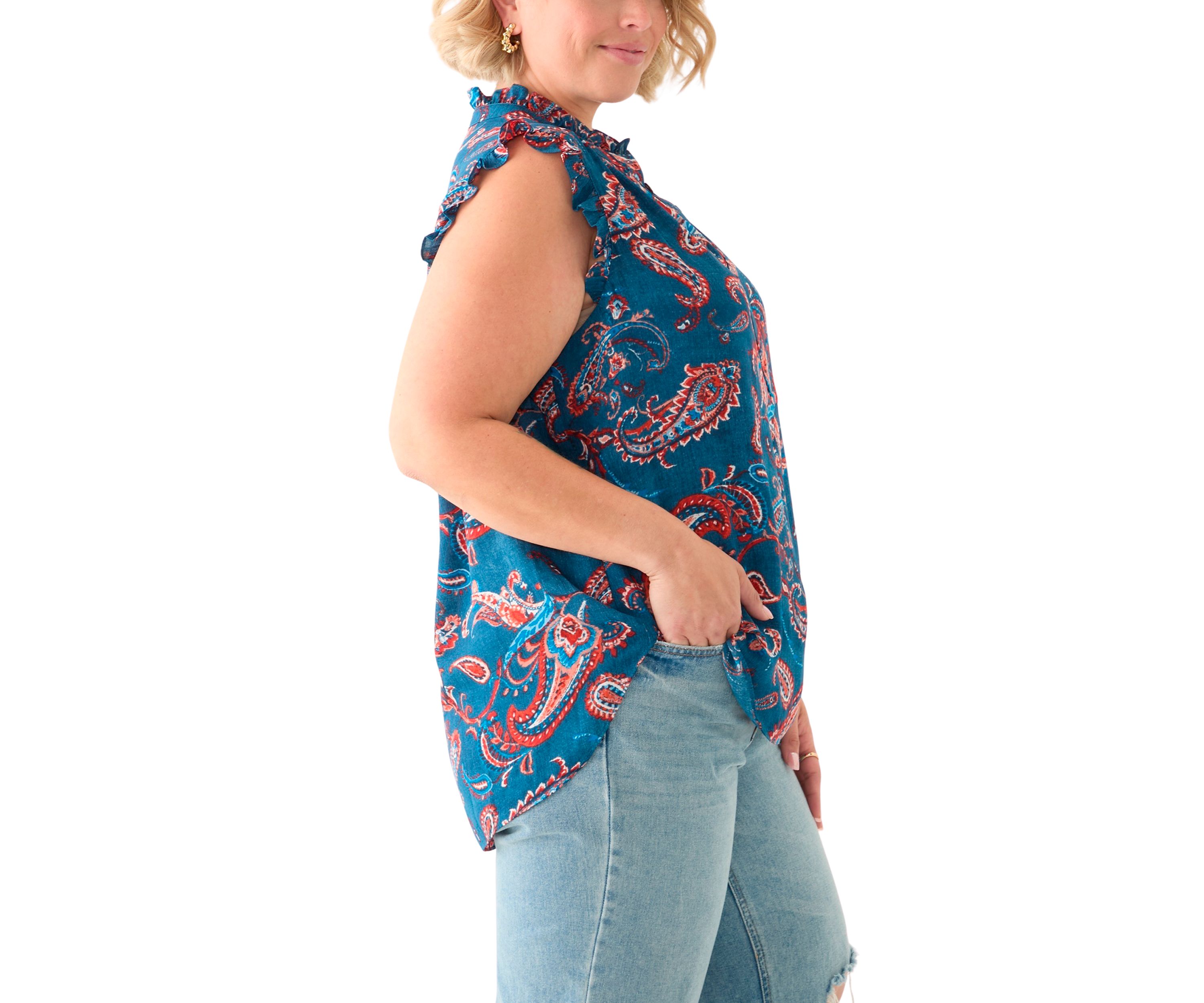 Plus Size Sleeveless Printed Woven Blouse