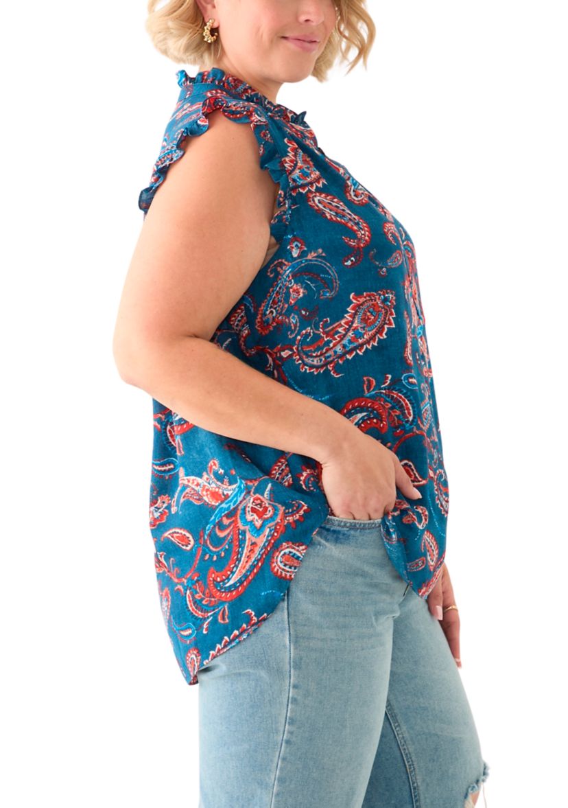 Plus Size Sleeveless Printed Woven Blouse