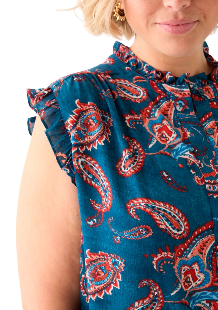 Plus Size Sleeveless Printed Woven Blouse
