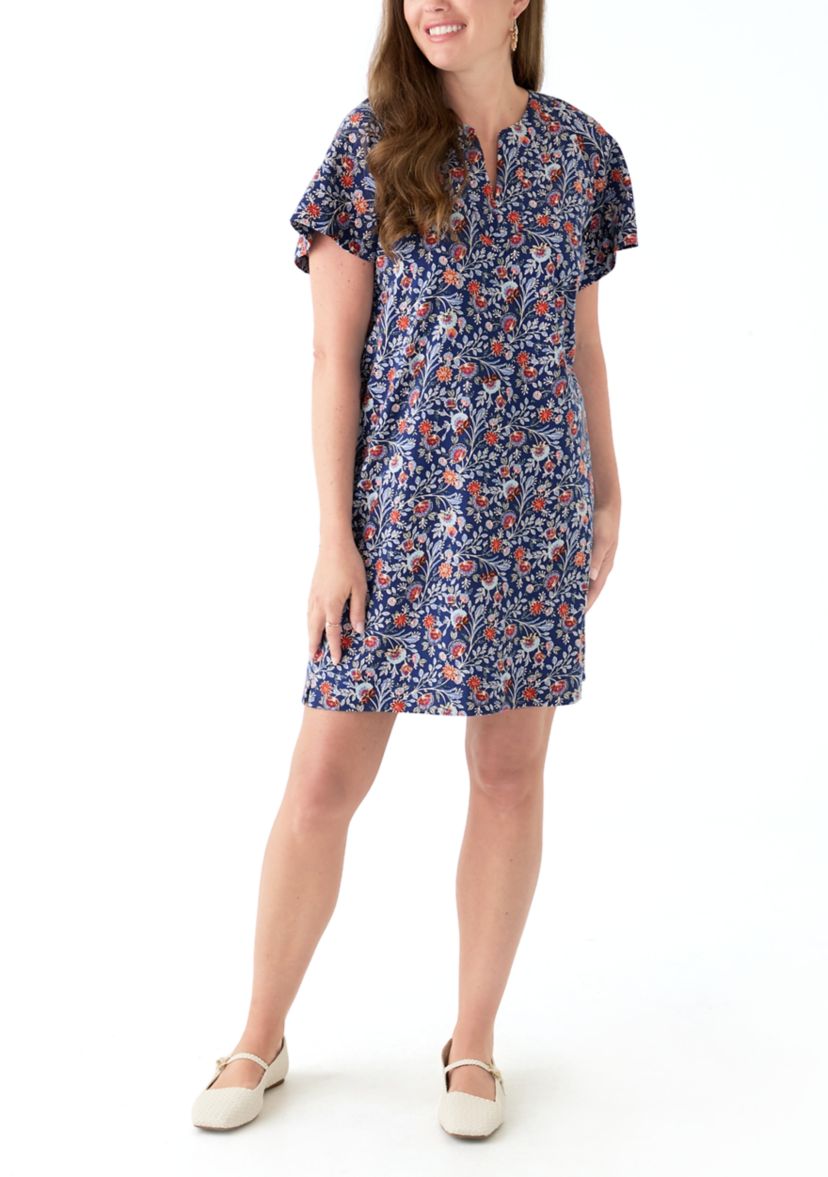 Petite Short Sleeve Split Neck Mini Dress