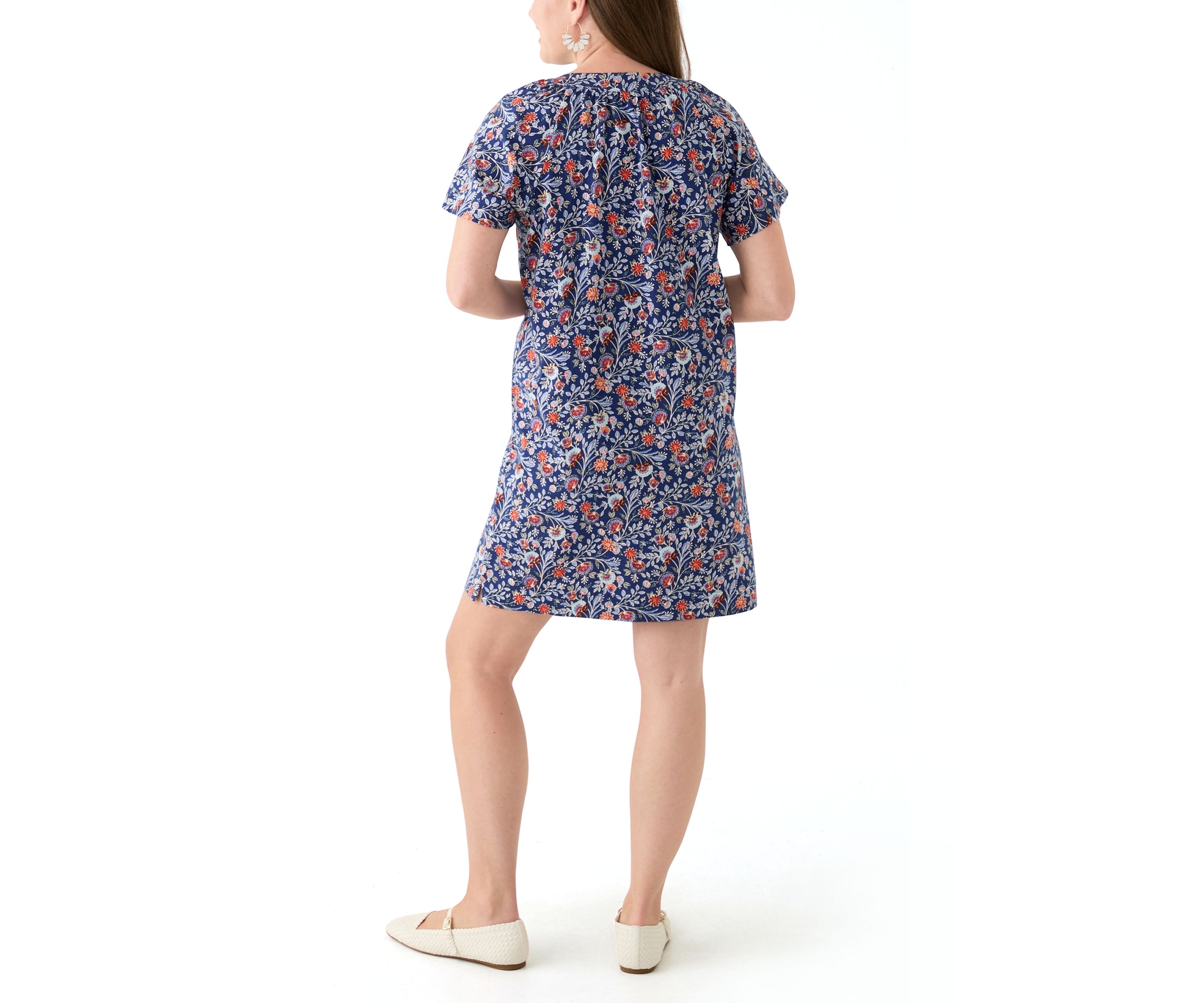 Petite Short Sleeve Split Neck Mini Dress