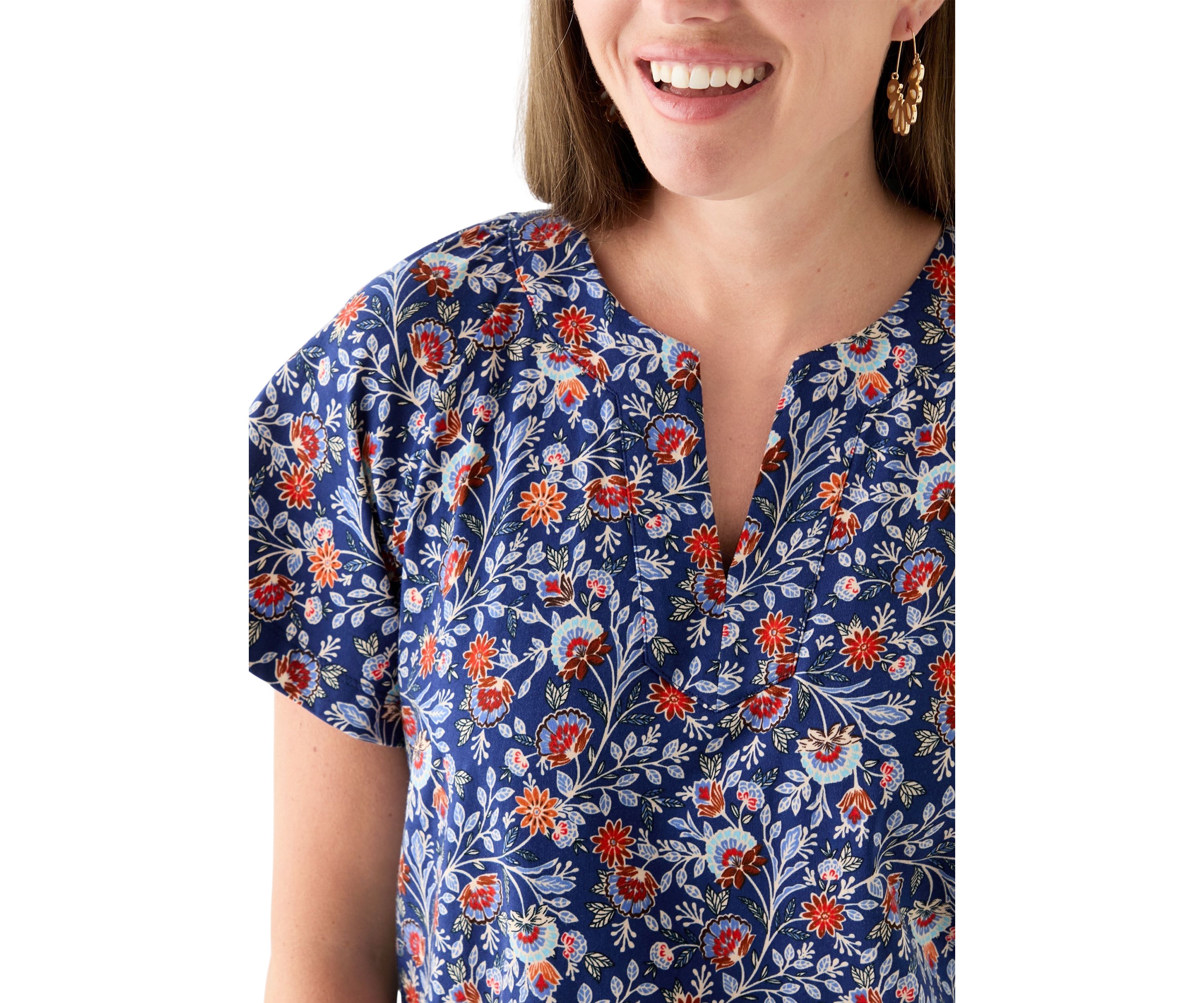 Petite Short Sleeve Split Neck Mini Dress
