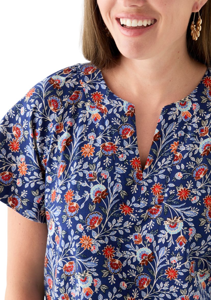 Petite Short Sleeve Split Neck Mini Dress