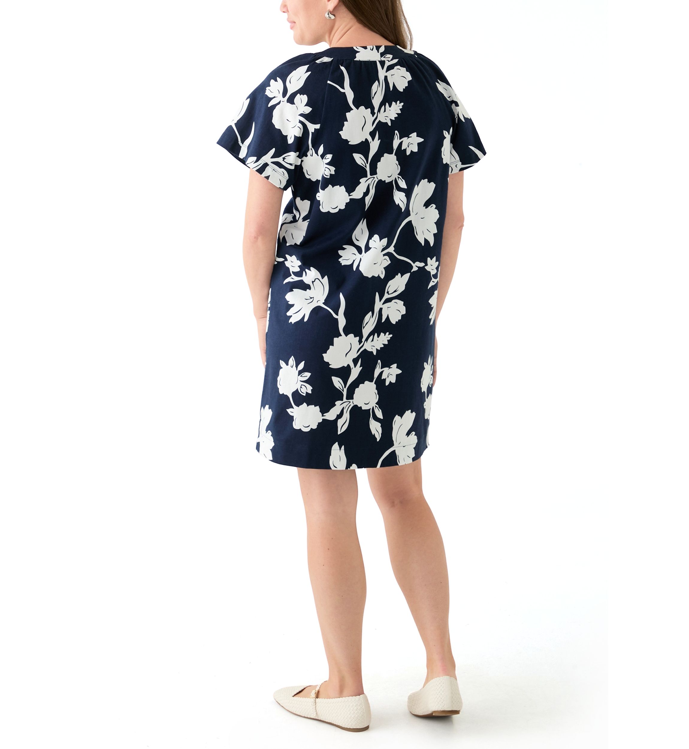 Petite Short Sleeve Split Neck Mini Dress