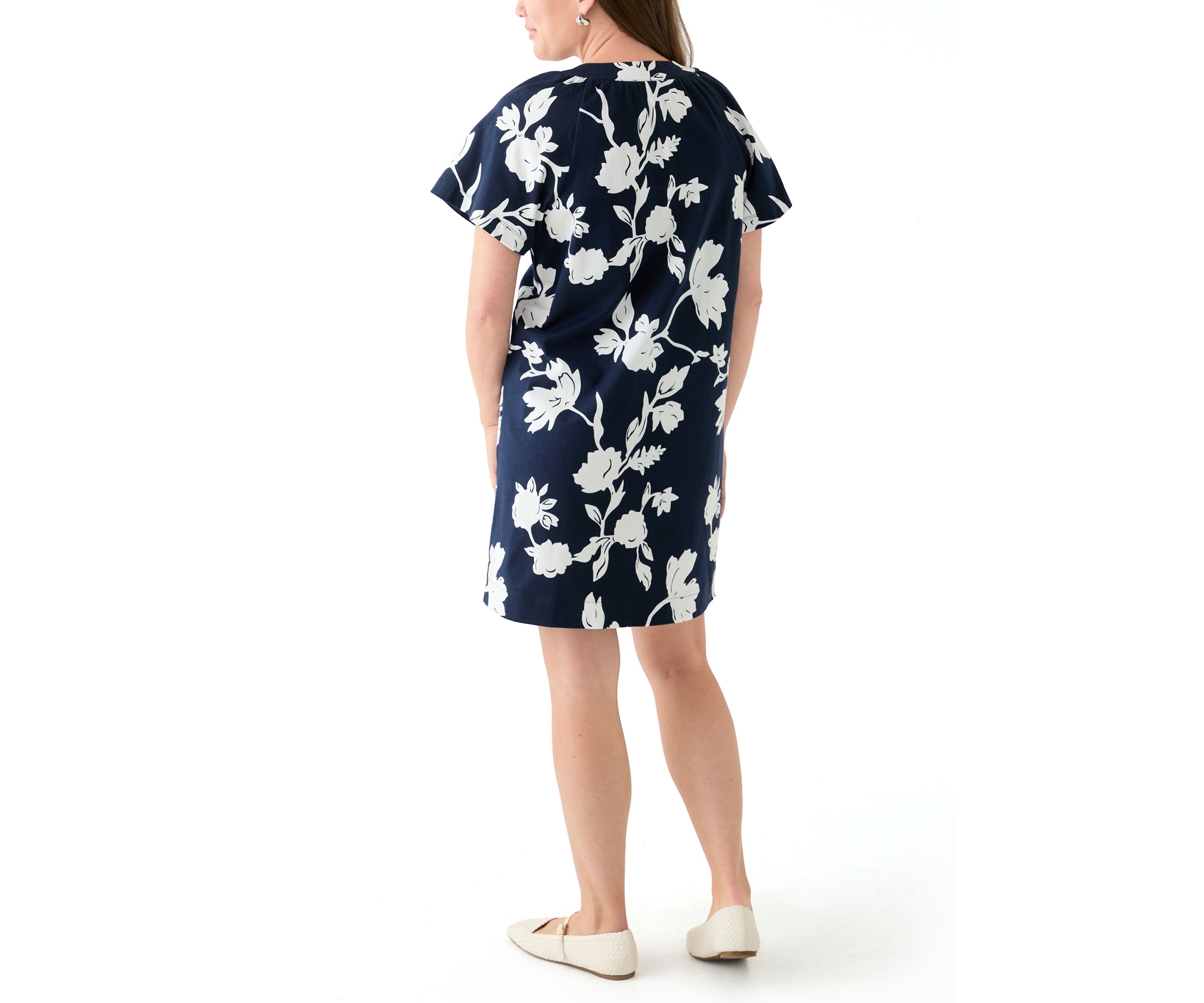 Petite Short Sleeve Split Neck Mini Dress
