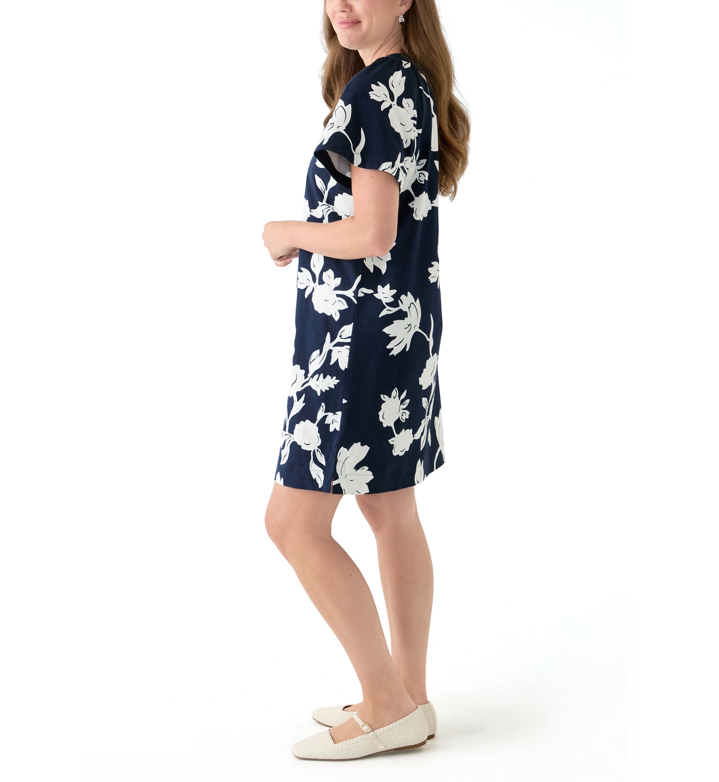 Petite Short Sleeve Split Neck Mini Dress