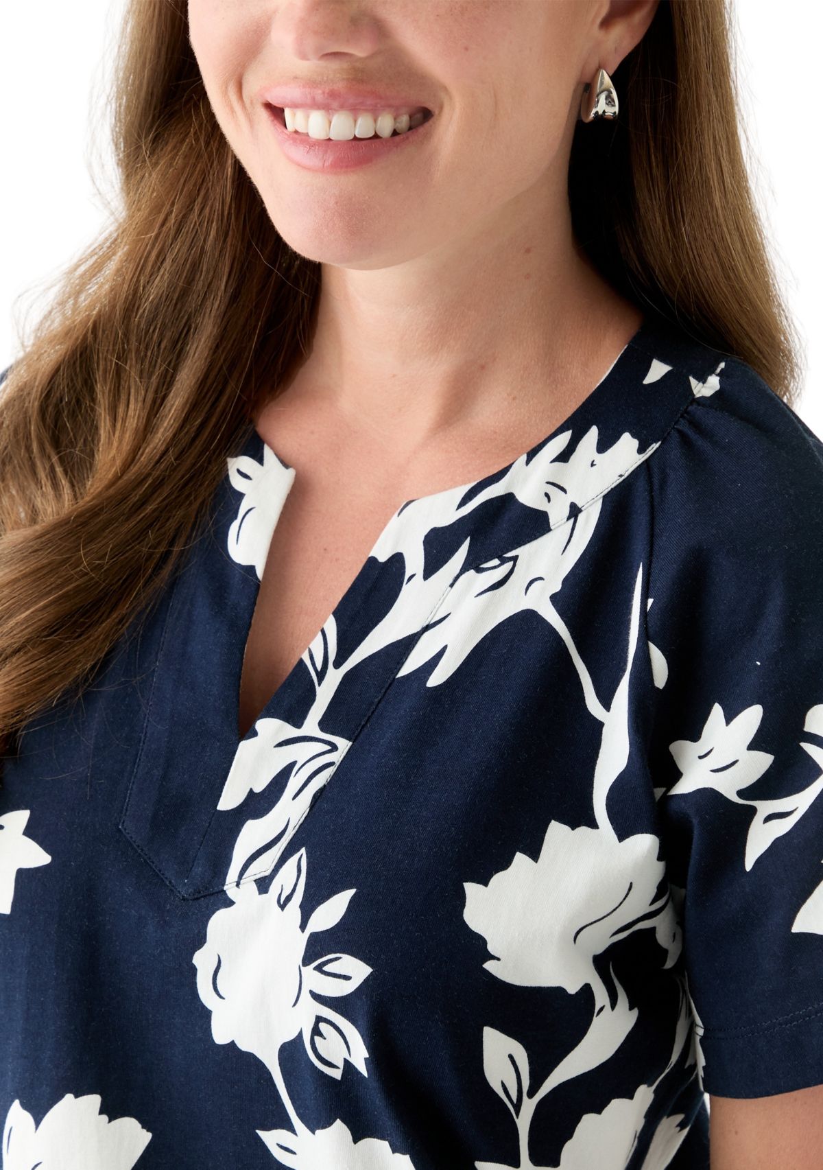 Petite Short Sleeve Split Neck Mini Dress