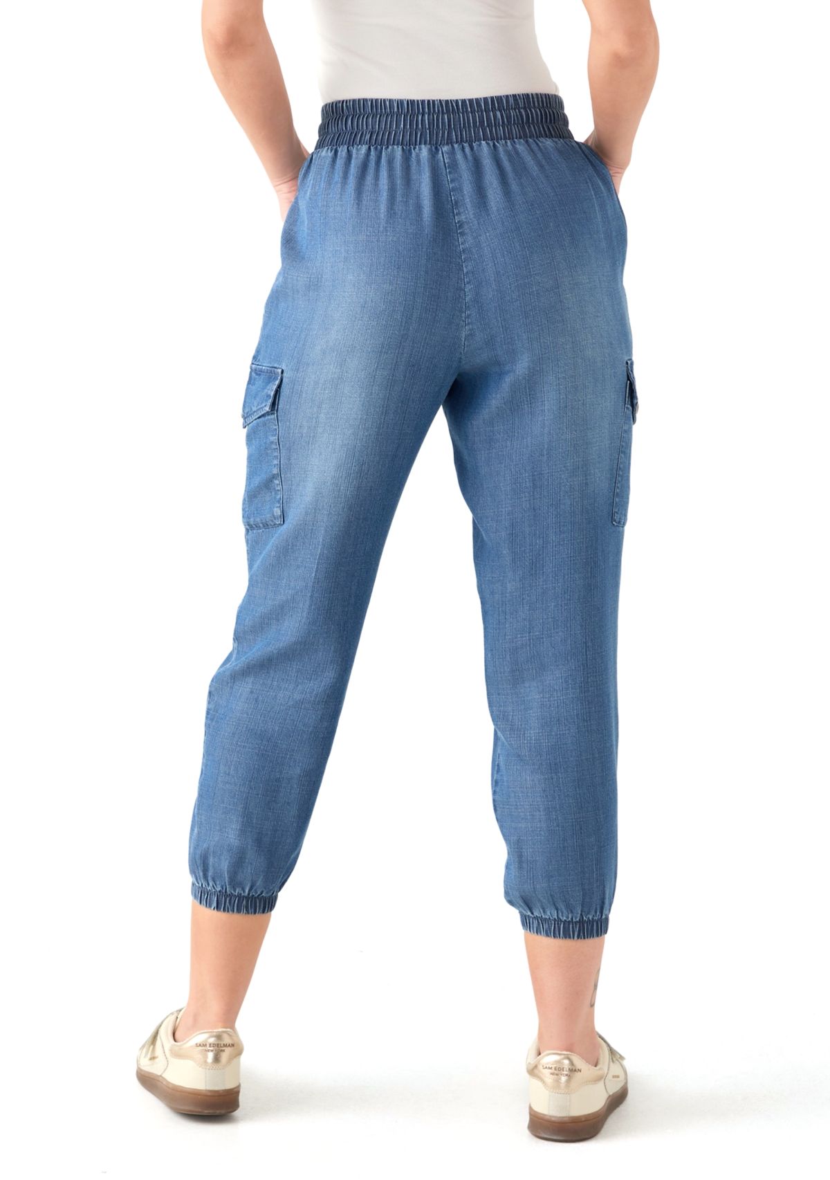 Petite Pull-On Tie Waist Drawstring Cargo Jogger Pants with Patch Pockets 