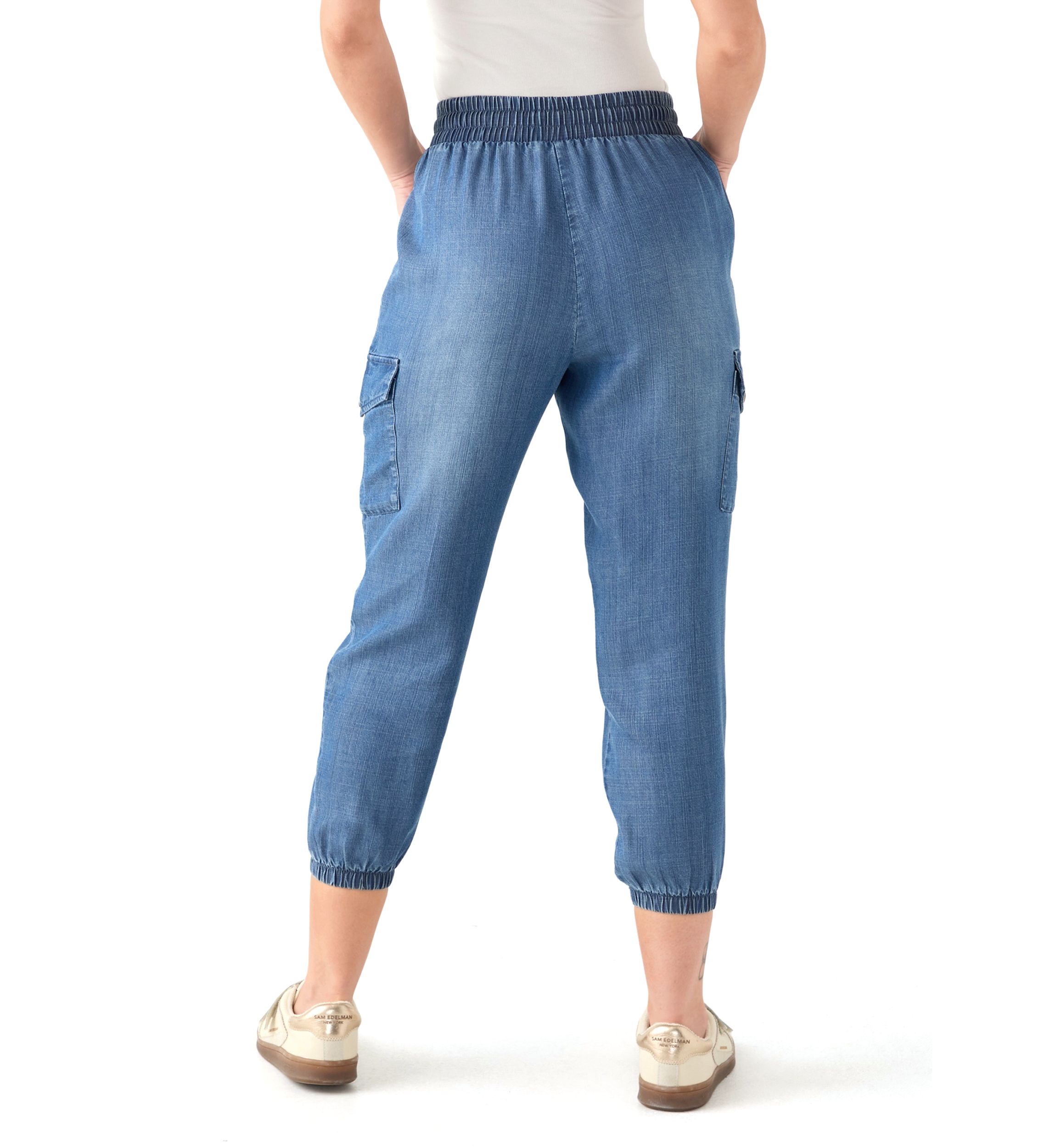 Petite Pull-On Tie Waist Drawstring Cargo Jogger Pants with Patch Pockets 