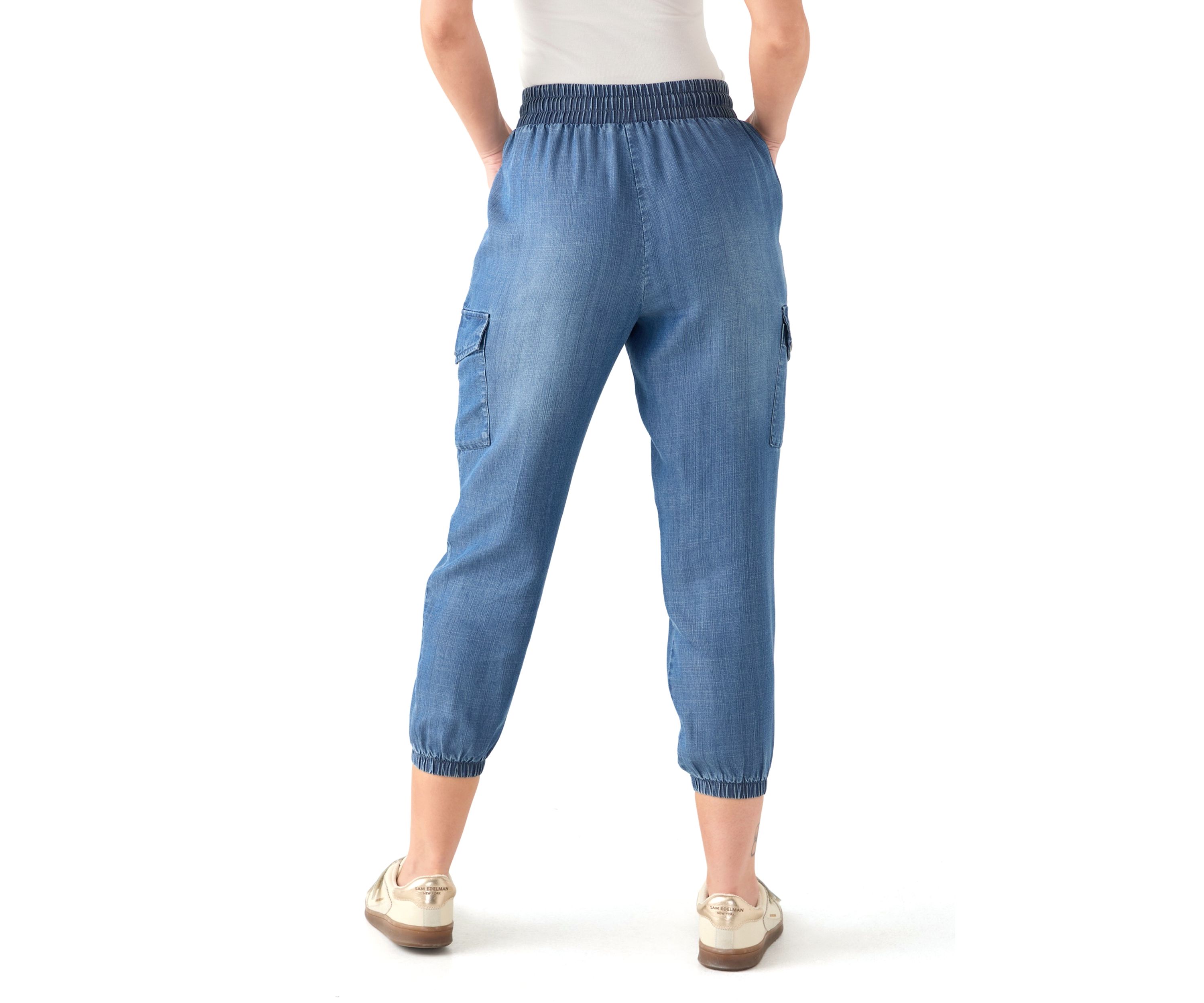 Petite Pull-On Tie Waist Drawstring Cargo Jogger Pants with Patch Pockets 