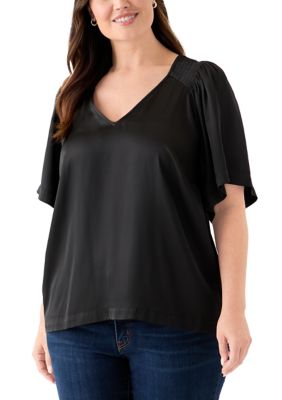 PHILOSOPHY BY REPUBLIC Women's Plus Size Smocked Woven Airflow Top