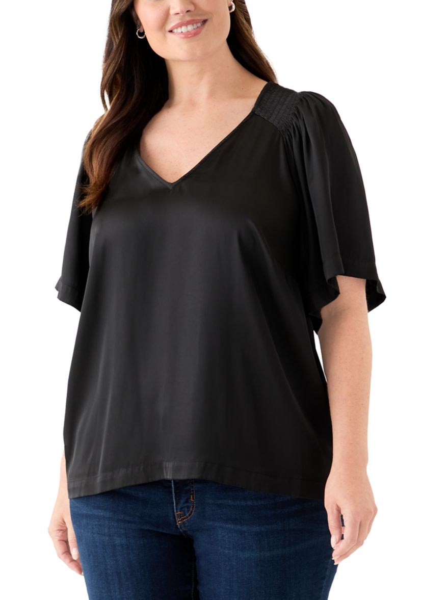Plus Size Smocked Woven Airflow Top