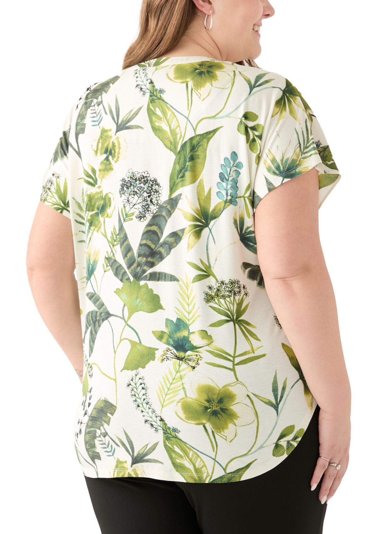 Plus Size Short Sleeve Knit to Woven Printed Top