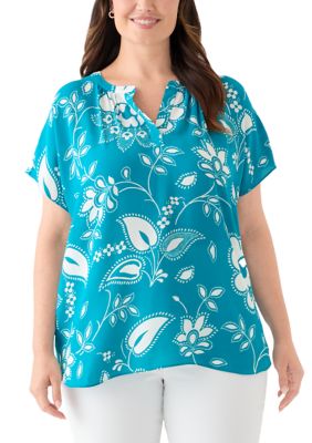 PHILOSOPHY BY REPUBLIC Women's Plus Size Printed Split Neck Woven Top
