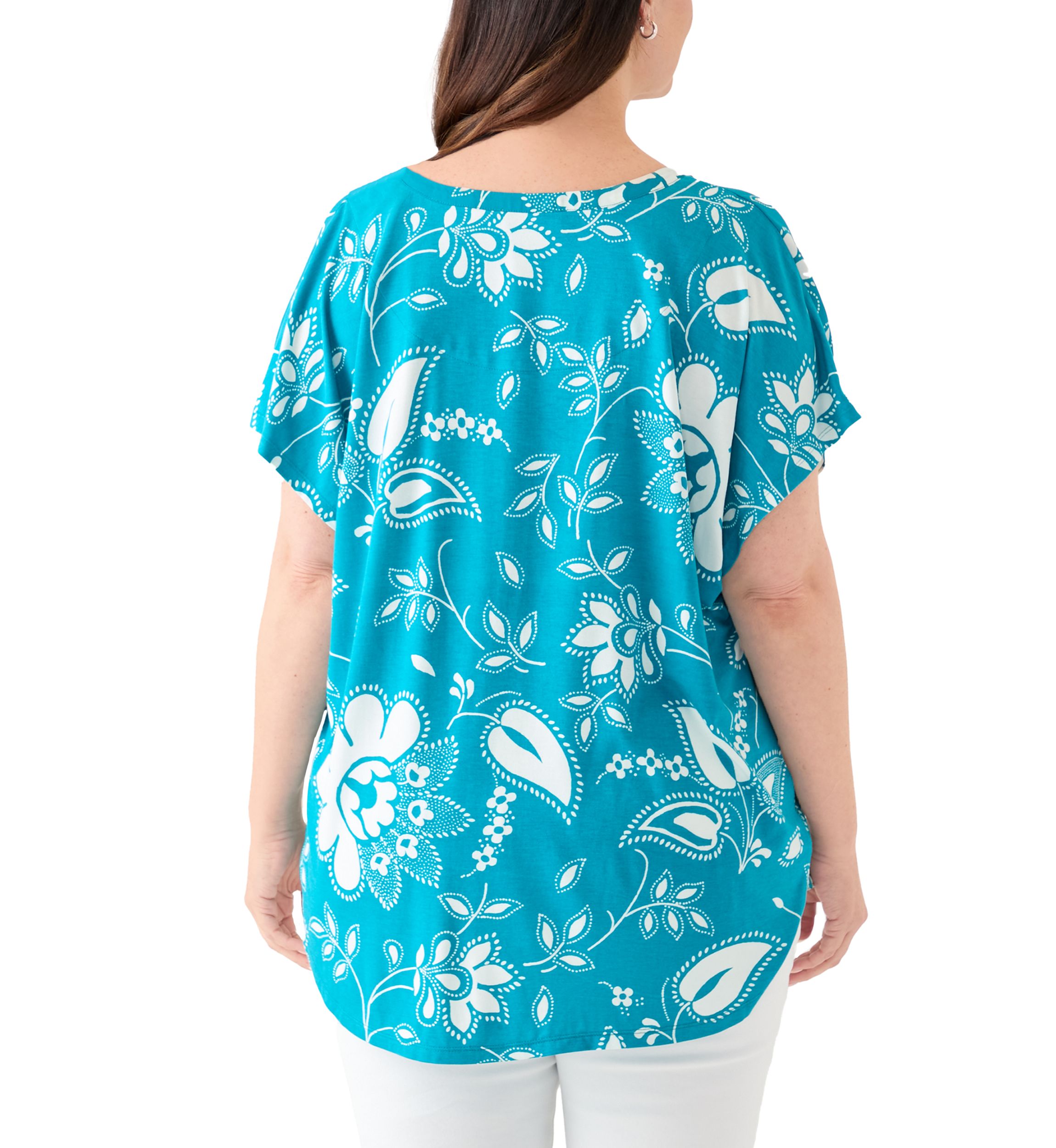 Plus Size Printed Split Neck Woven Top