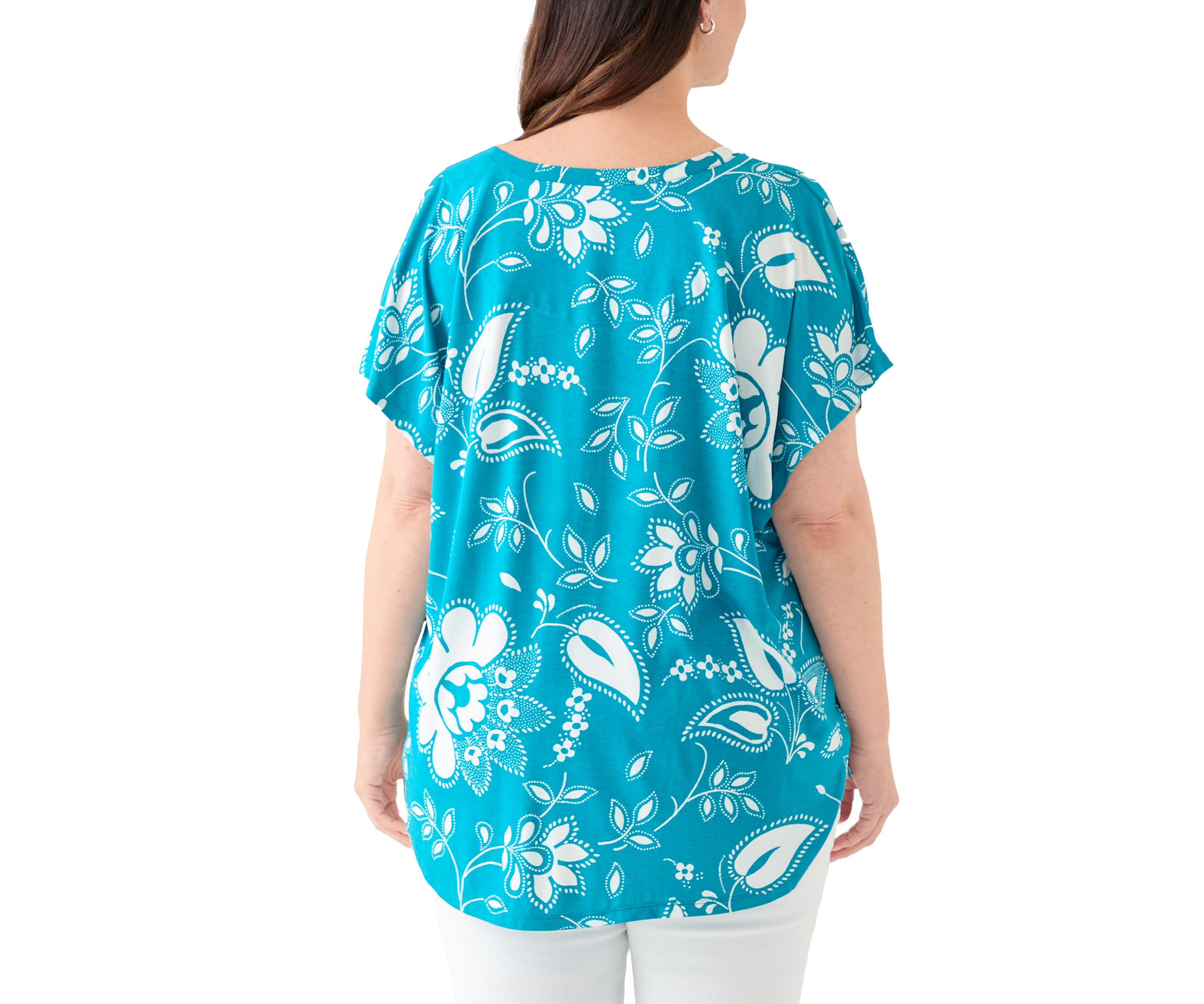Plus Size Printed Split Neck Woven Top