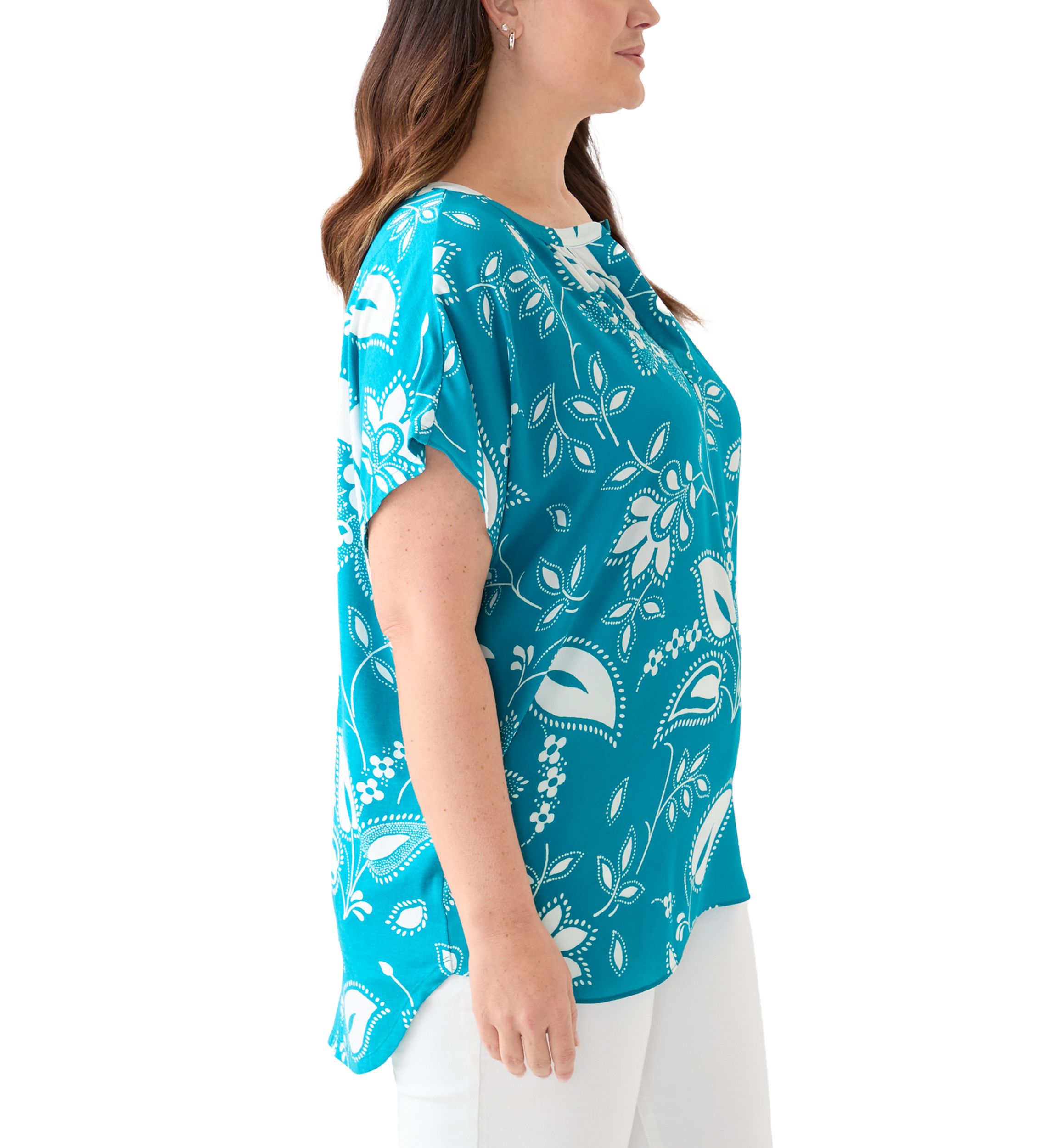 Plus Size Printed Split Neck Woven Top