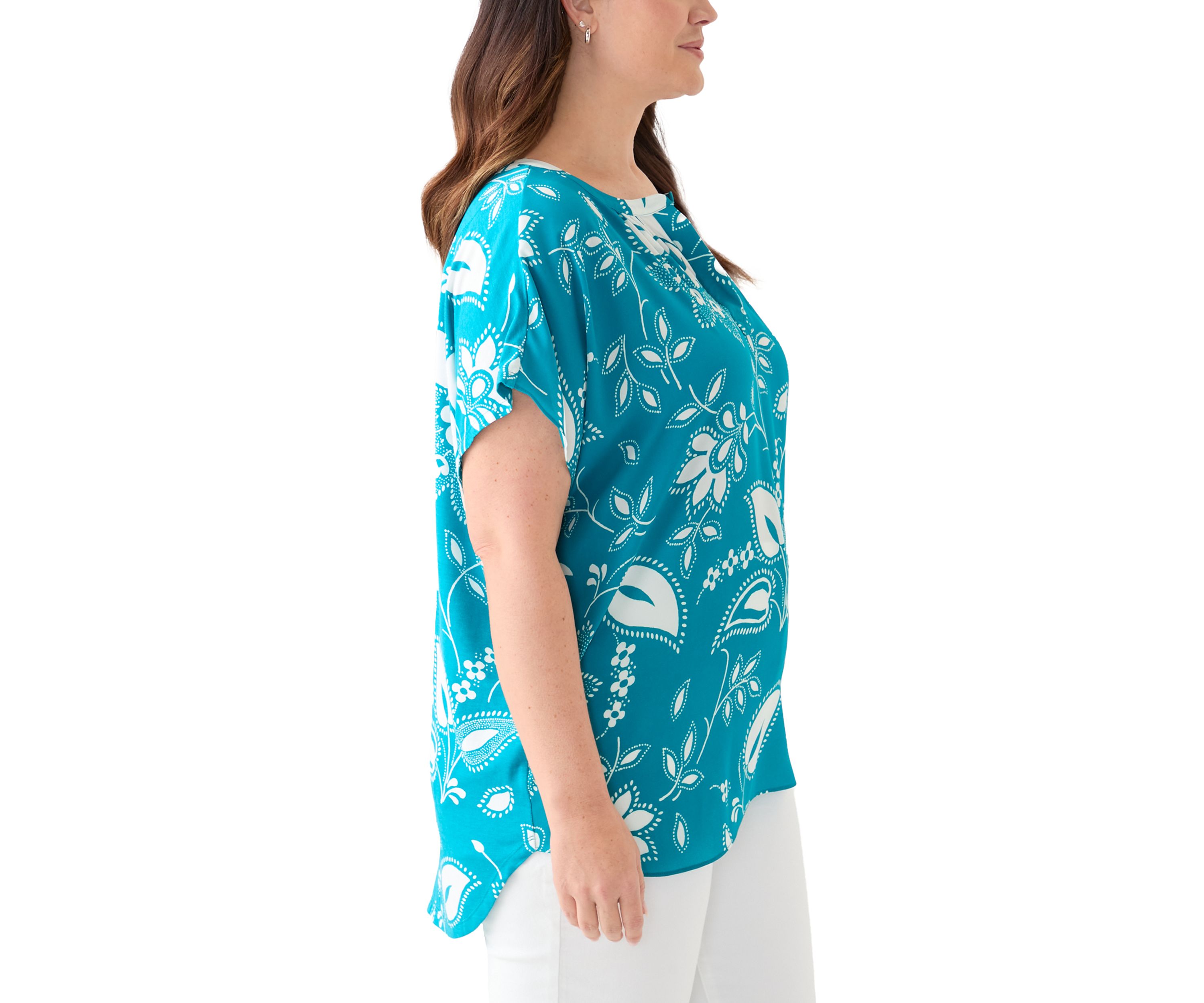 Plus Size Printed Split Neck Woven Top