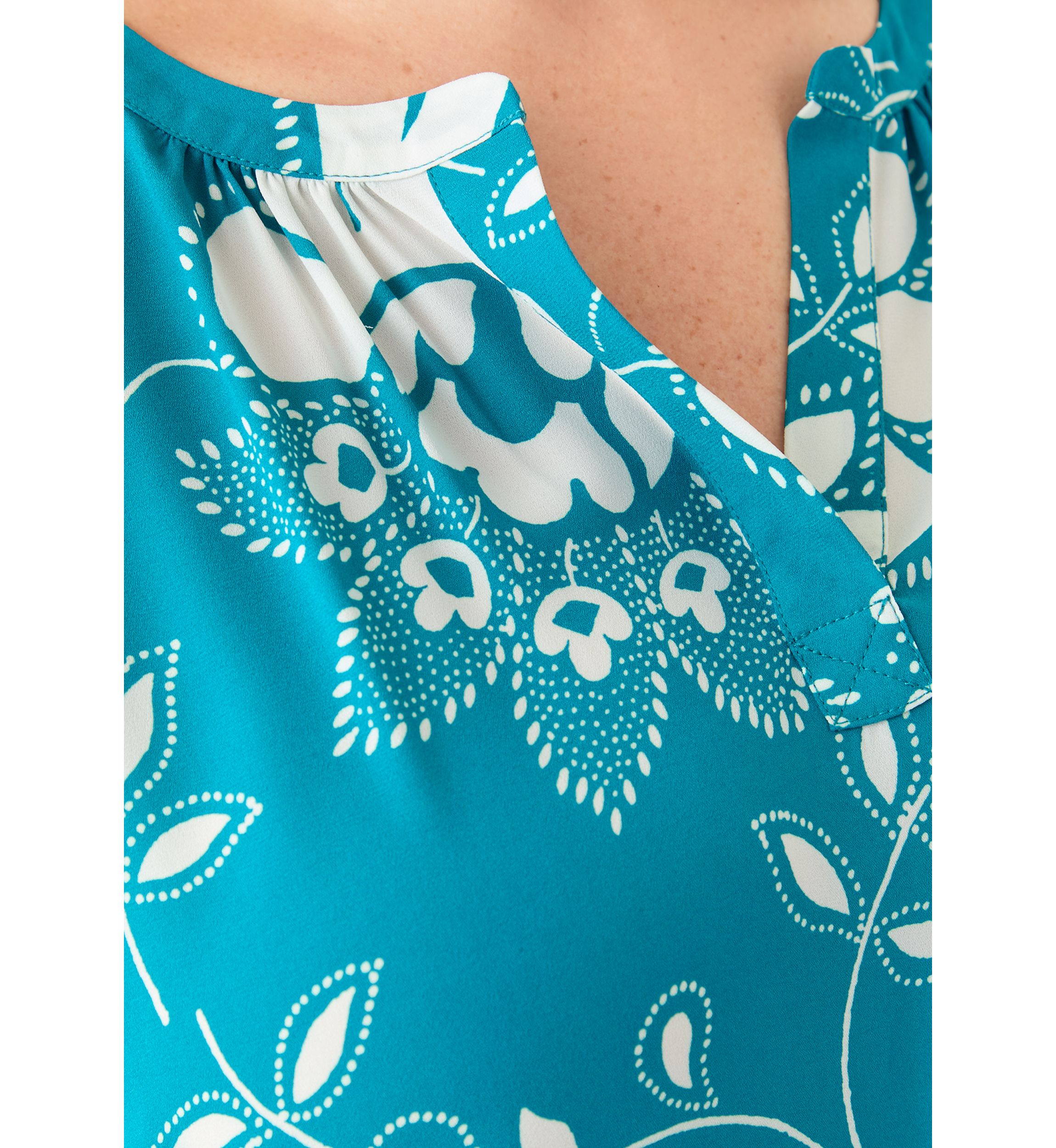 Plus Size Printed Split Neck Woven Top