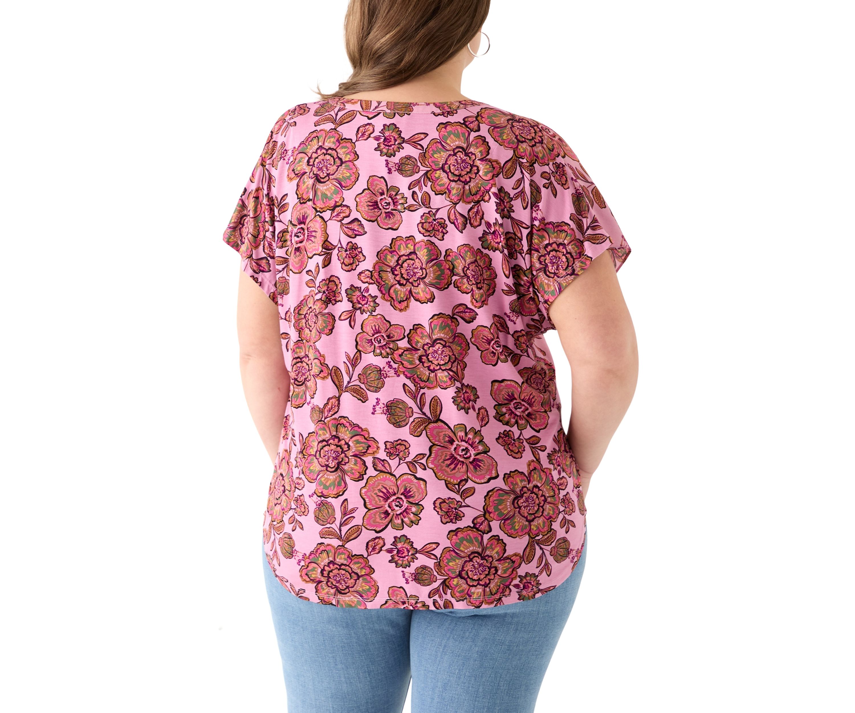 Plus Size Short Sleeve Knit to Woven  Top