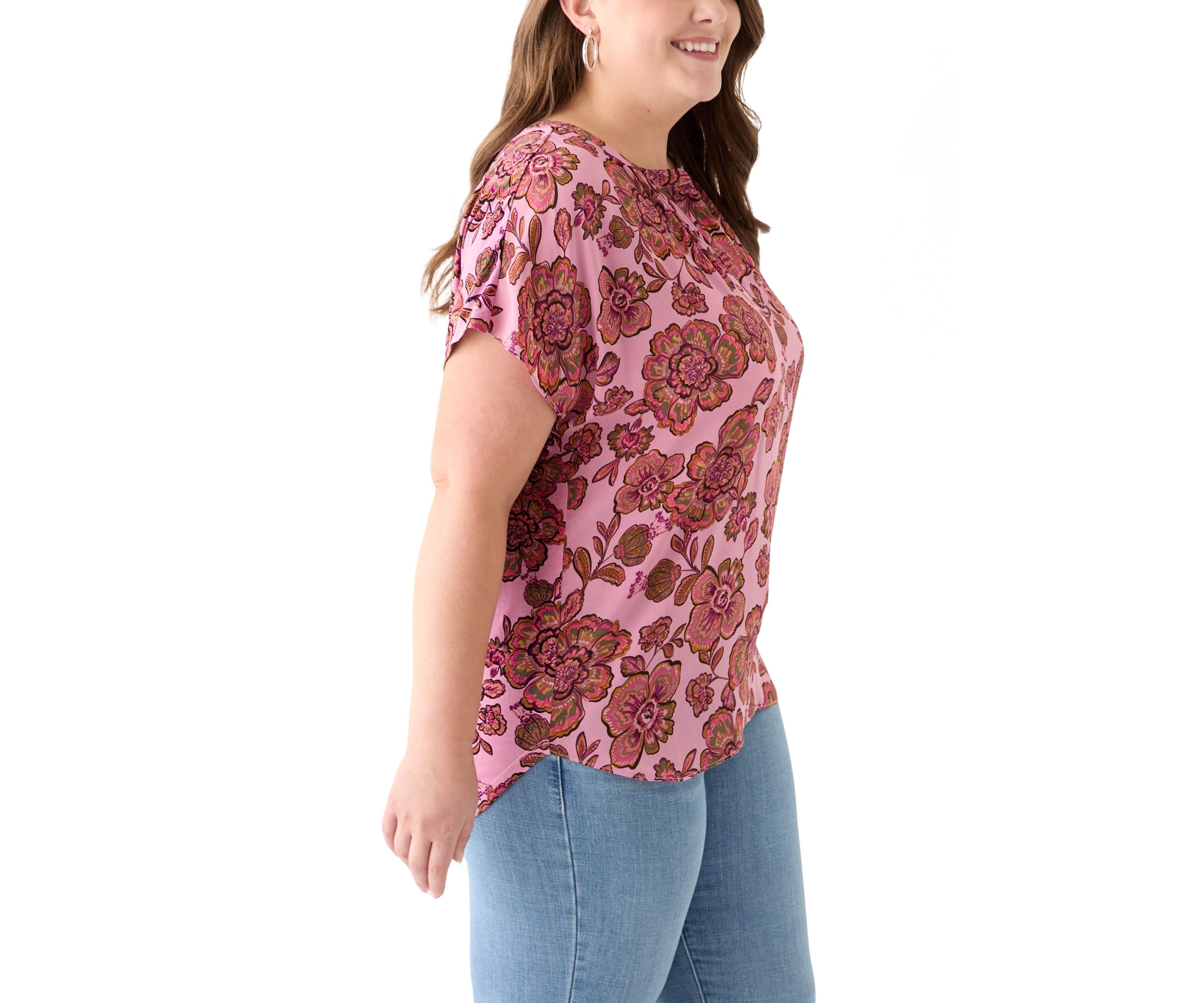 Plus Size Short Sleeve Knit to Woven  Top