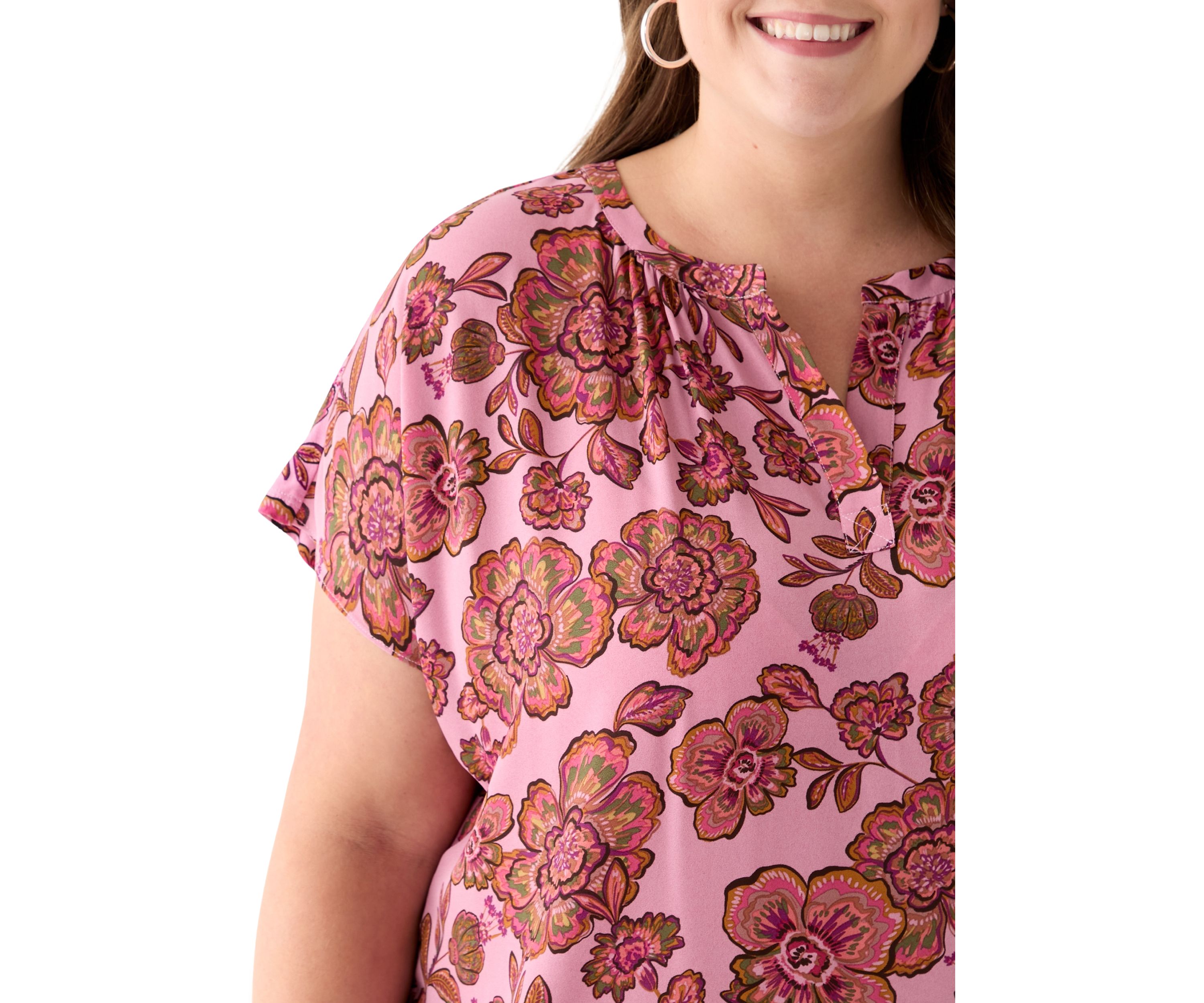 Plus Size Short Sleeve Knit to Woven  Top