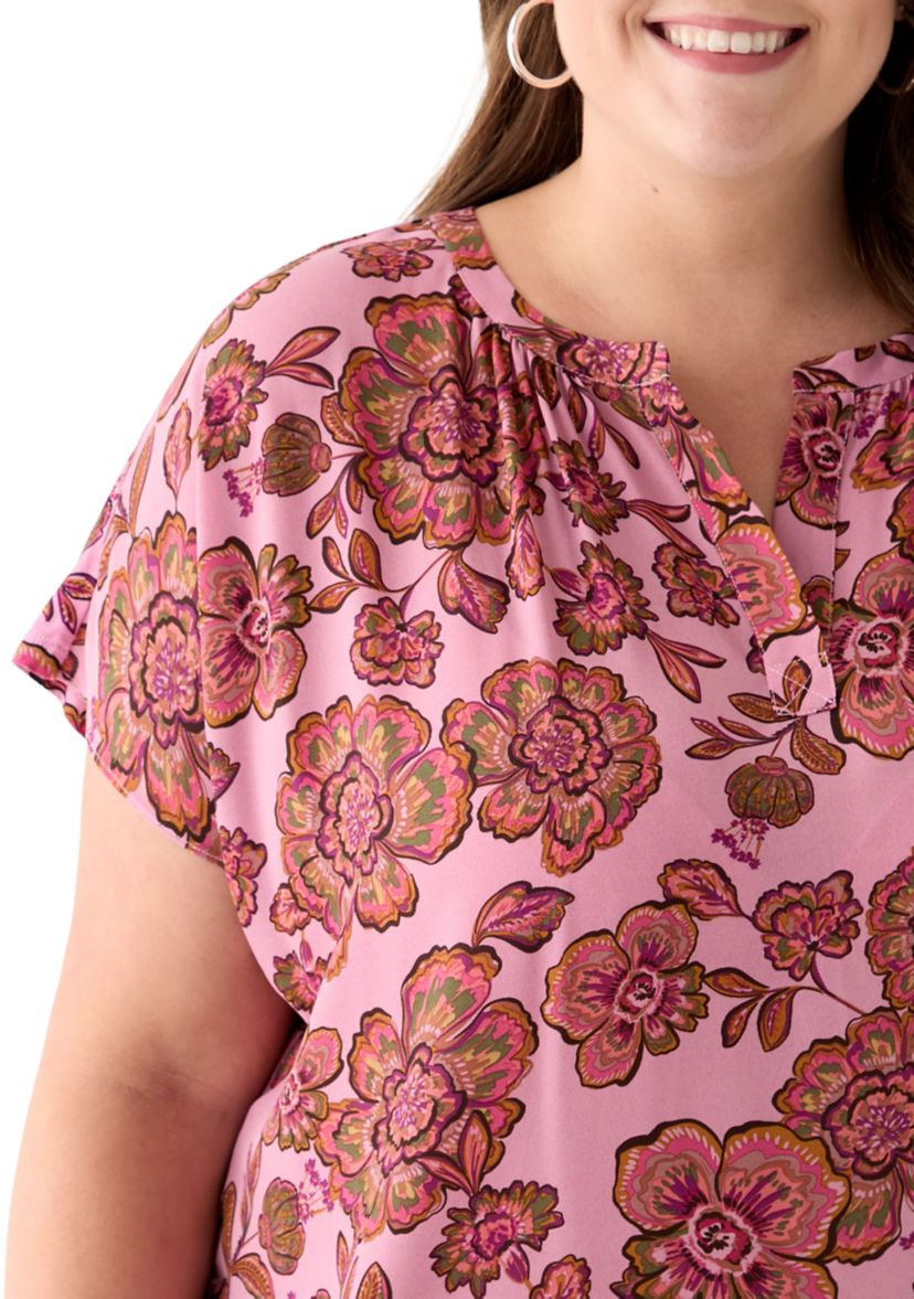 Plus Size Short Sleeve Knit to Woven  Top