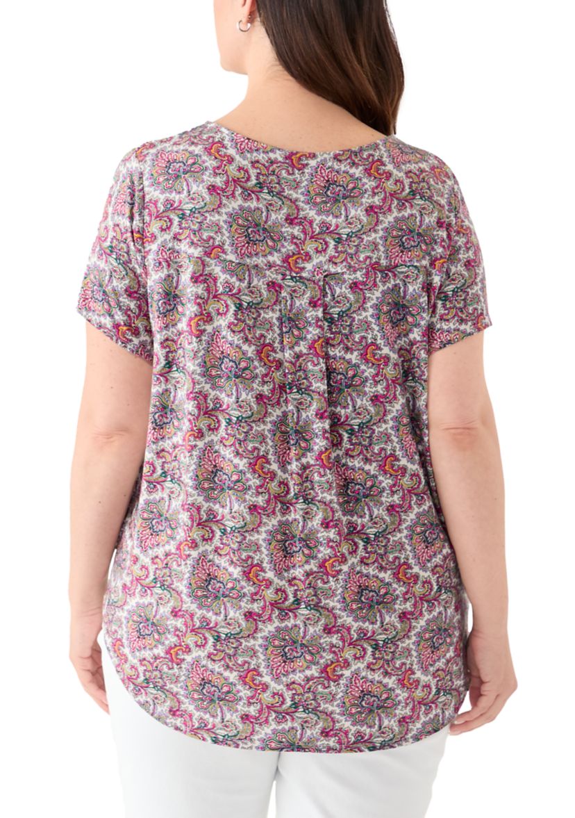 Plus Size Short Sleeve Pleat Back T-Shirt